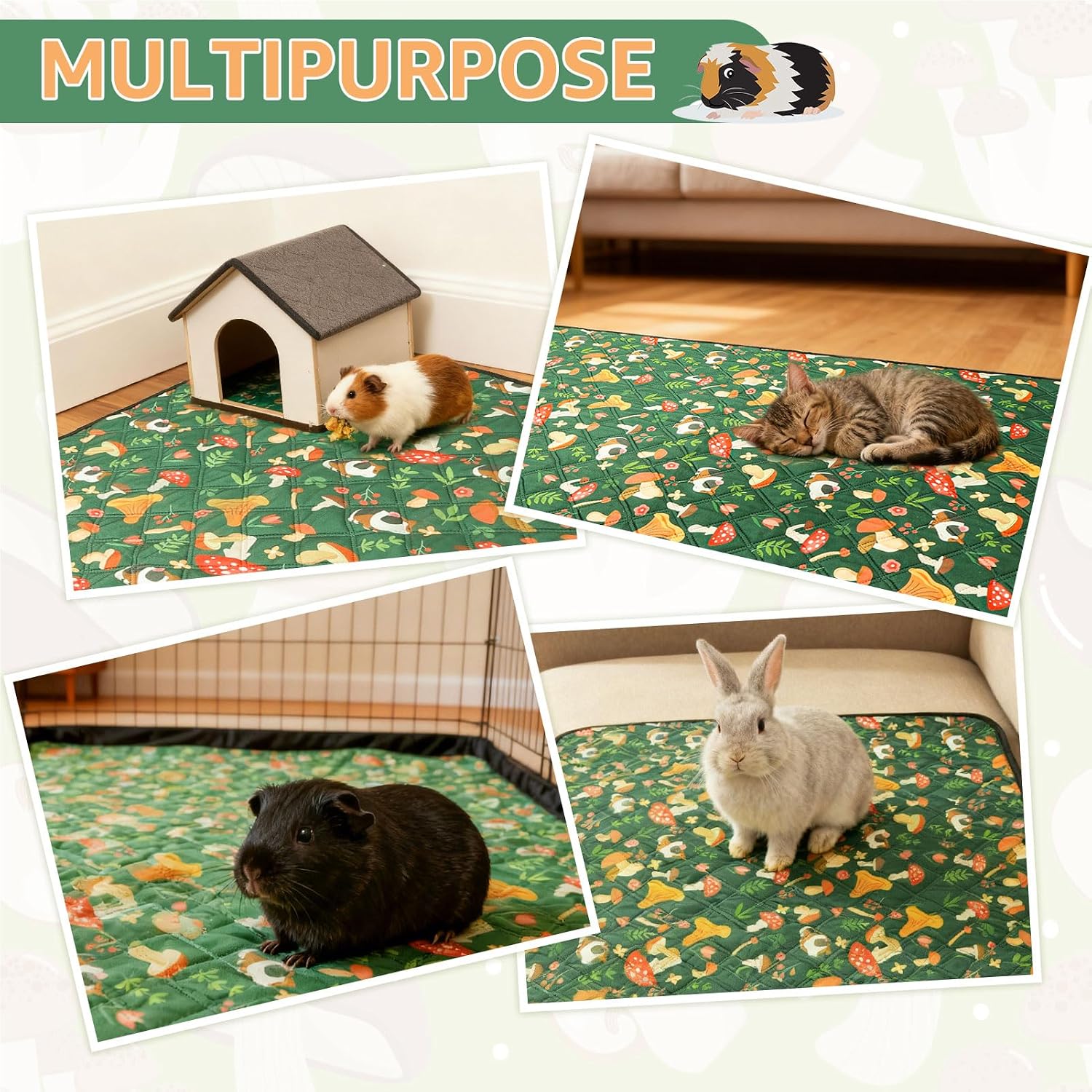 Detalle de Scenereal Guinea Pig Cage Liner 2-Pack with Cleaning Brush – 14x27 inches, Reusable Absorbent Pads