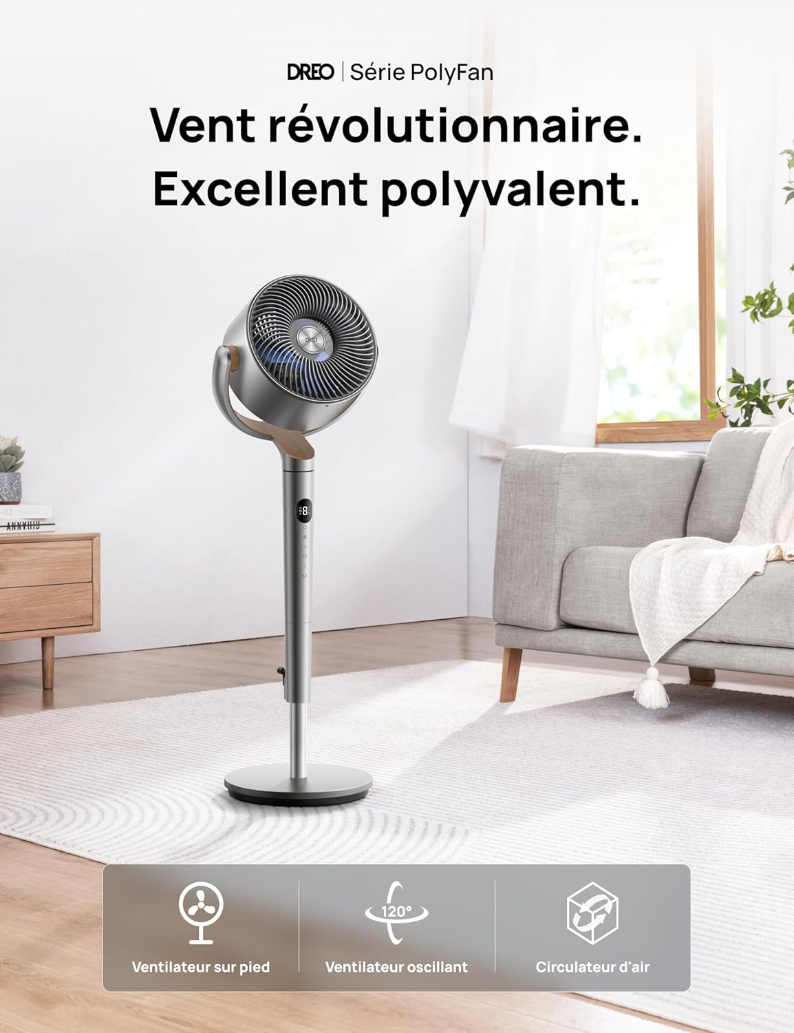 Thumbnail 1 de Dreo PolyFan 23dB ventilateur sur pied silencieux (23 dB) avec oscillation 120° et télécommande