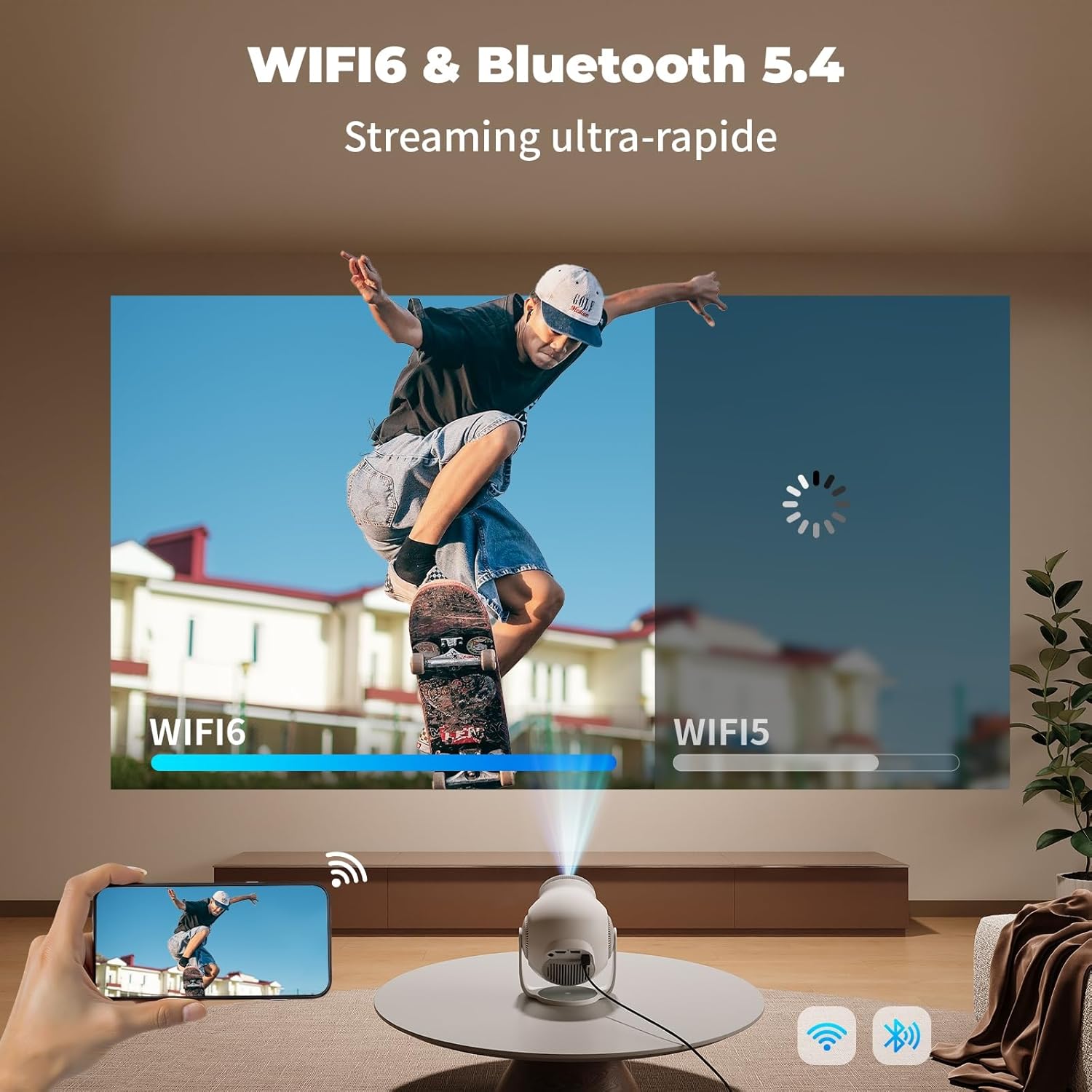 Thumbnail 4 de [App intégrée] Mini Projecteur Portable WiFi 6 et Bluetooth 5.4 – 480 ANSI Lumens, 1080P/4K