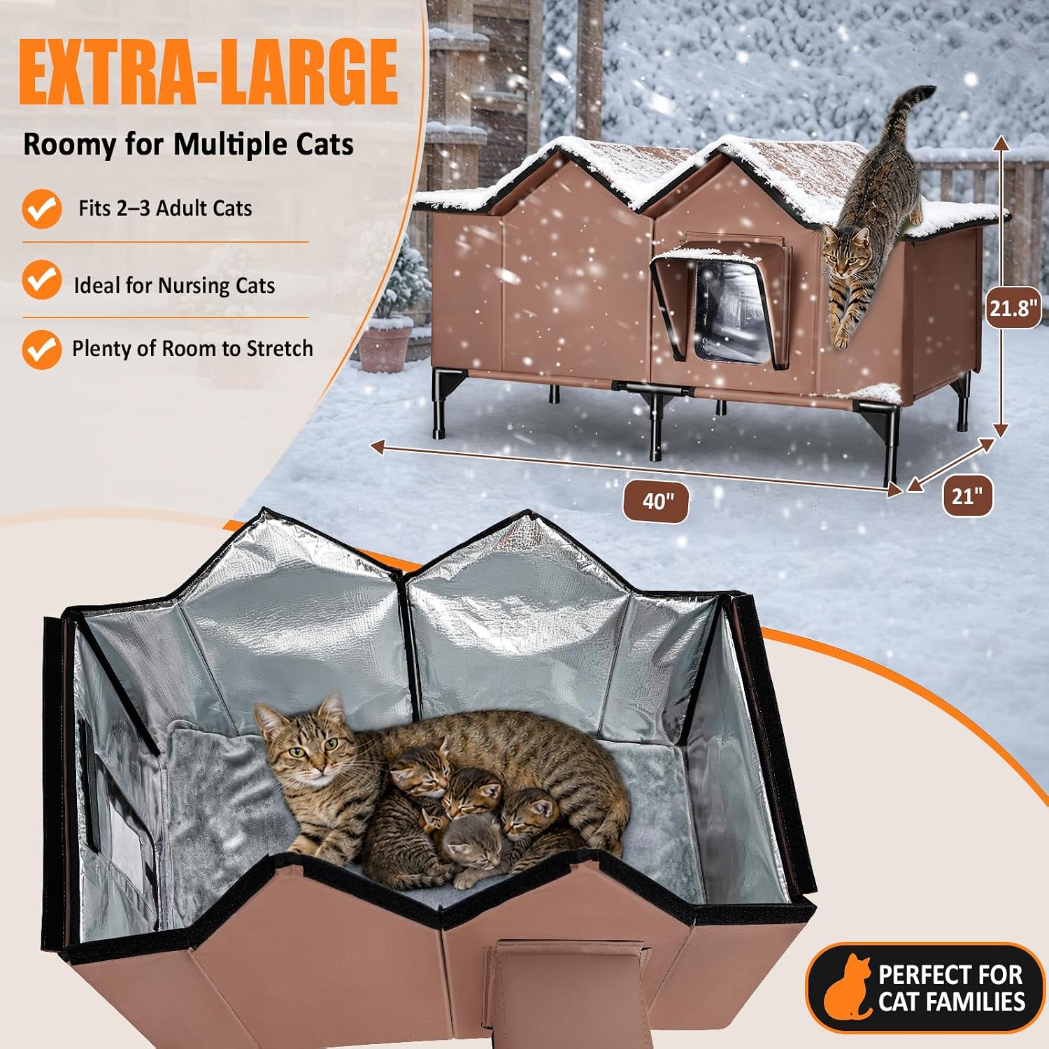 Detalle 2 de HXPLN HX750B Heated Outdoor Cat House, Insulated with Full-Size Heating Pad
