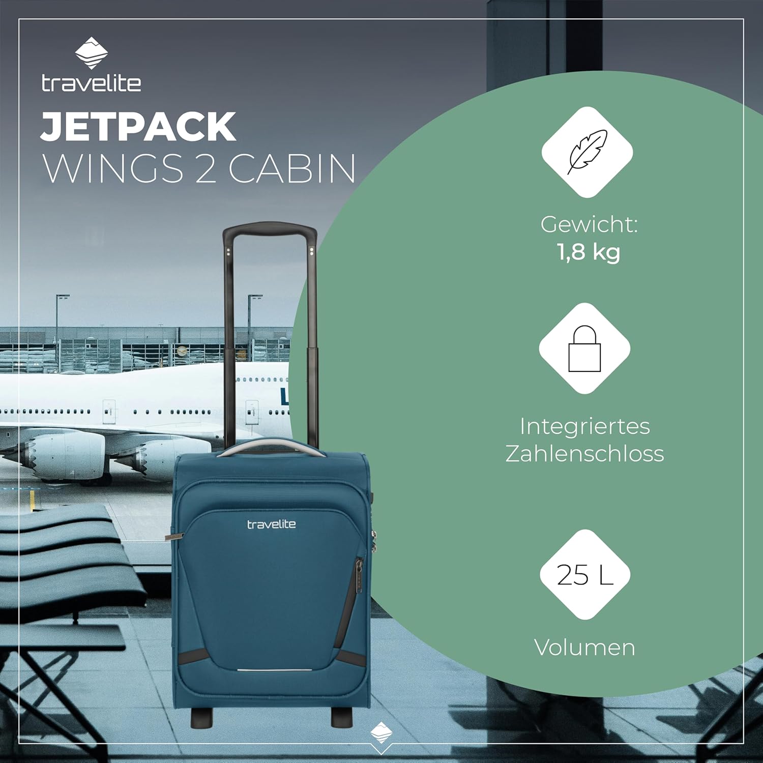 Detalle de Travelite Jetpack Handgepäck Koffer 40x30x25 cm – ultraleichtes Bordgepäck für Eurowings