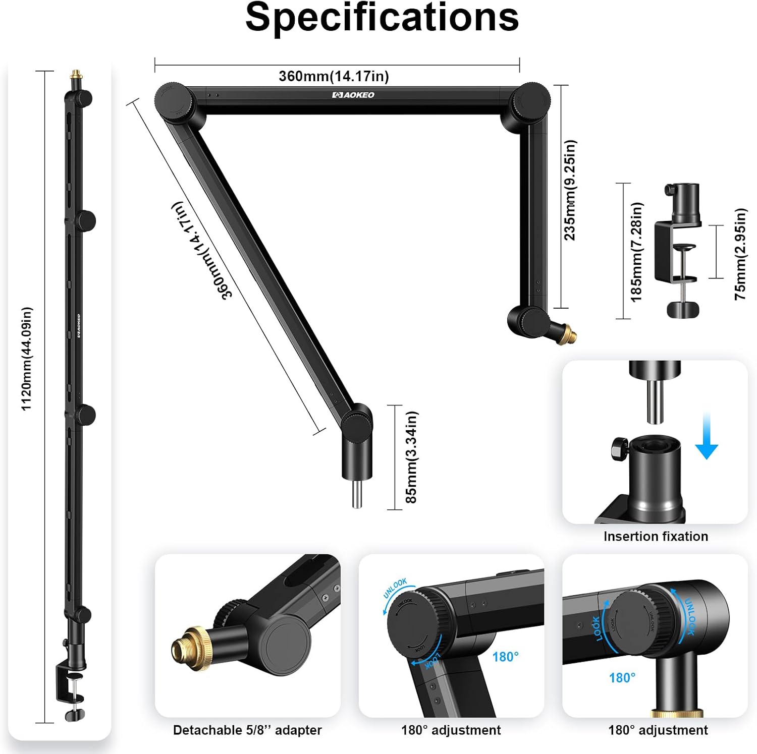 Detalle de Aokeo AK-49 Microphone Boom Arm, 360° Rotation, Three Adjustable Arms