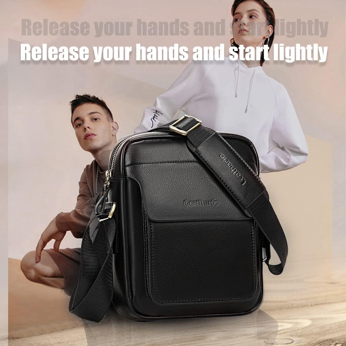 Thumbnail 5 de Leathario Men’s Vegan Leather Shoulder Bag – Small Cross Body Messenger for Work, Travel & Daily Use