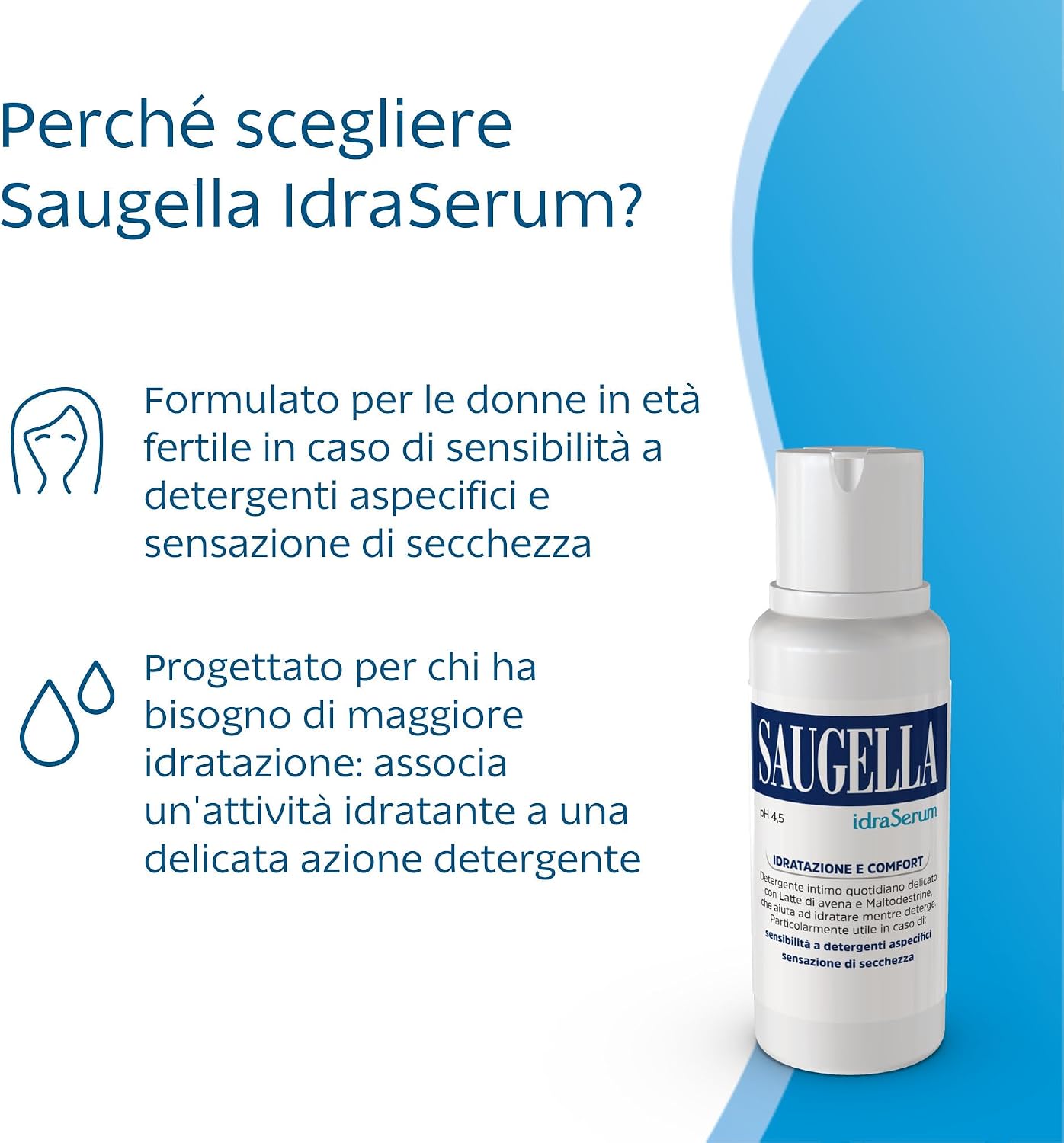 Detalle de Saugella IdraSerum Detergente Intimo pH 4.5 200 ml