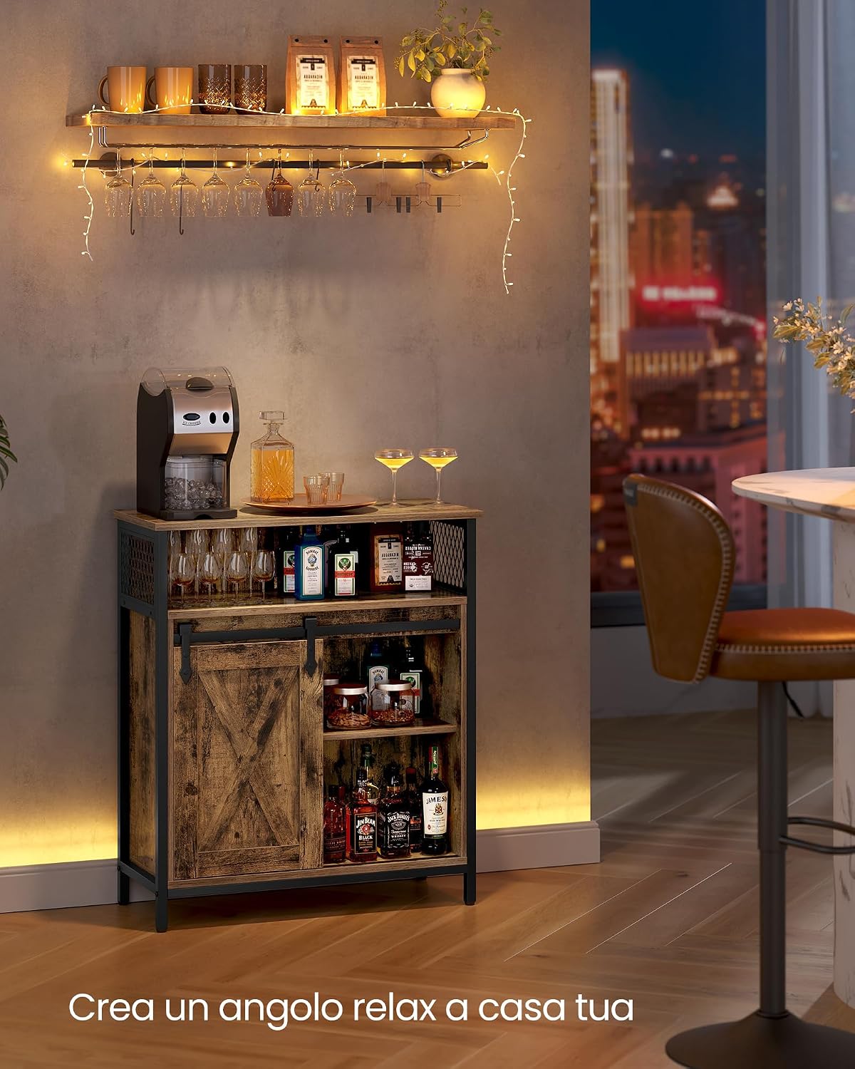 Thumbnail 1 de VASAGLE Credenza Daxton: Mobile da Cucina con anta scorrevole, 30 x 70 x 80 cm, marrone vintage e nero inchiostro