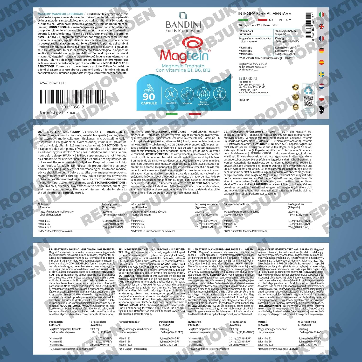 Thumbnail 4 de Bandini® Magtein® magnesium L-treonat, 2000 mg per dagsdos, 90 veganska kapslar