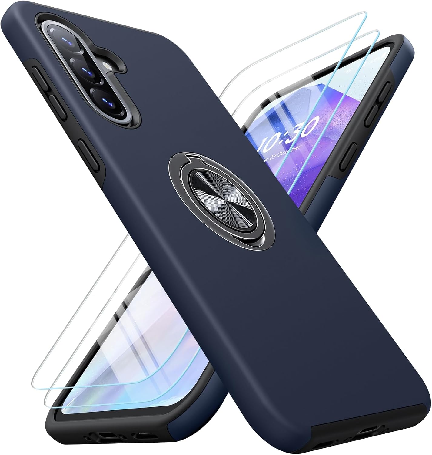 Detalle de AOUIA for Samsung Galaxy A36 5G Case (Navy Blue) with 2 Screen Protectors and 360° Ring Stand