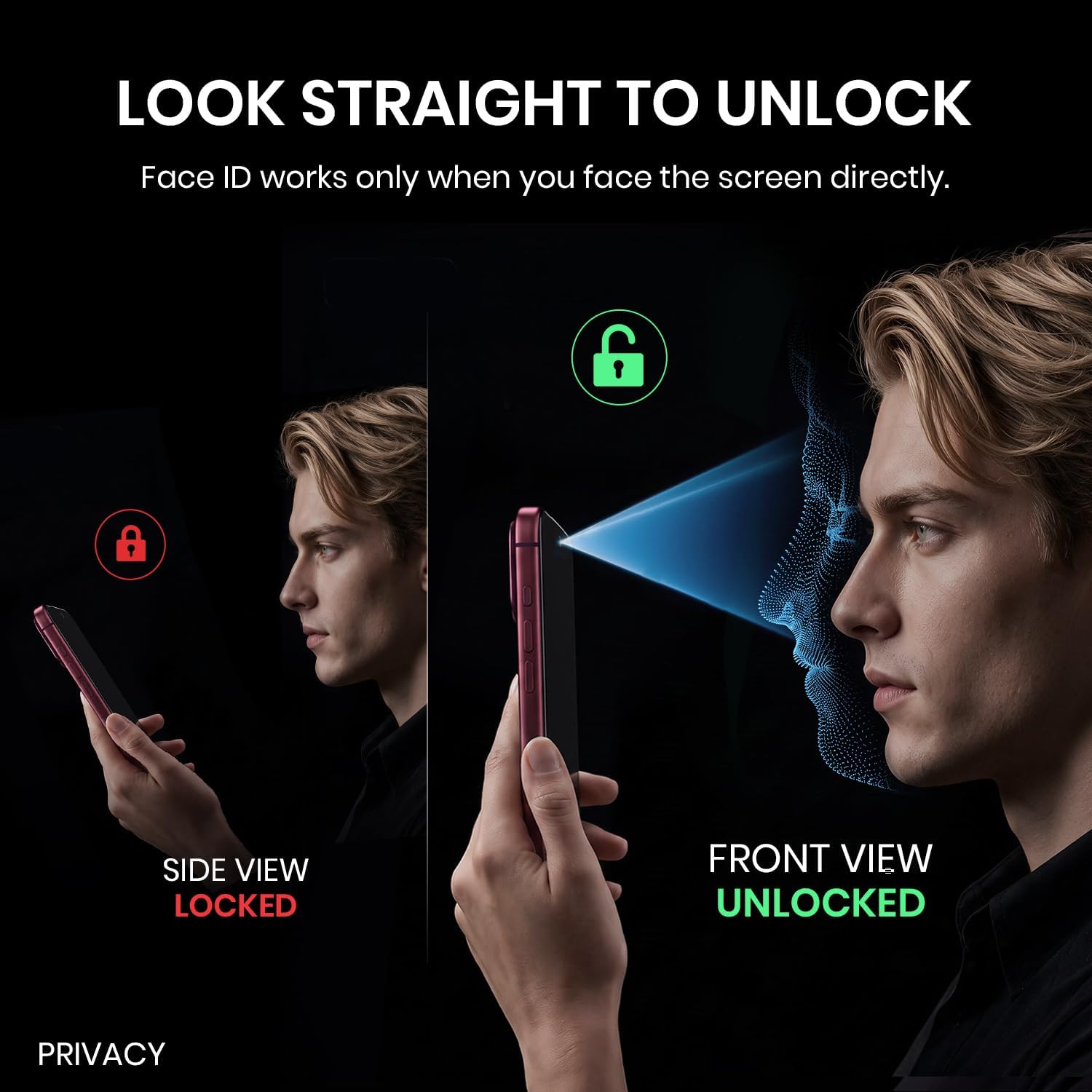 Detalle de Hoerrye iPhone 18 Pro Privacy Screen Protector, 360° Anti-Peep Glass, 2-Pack