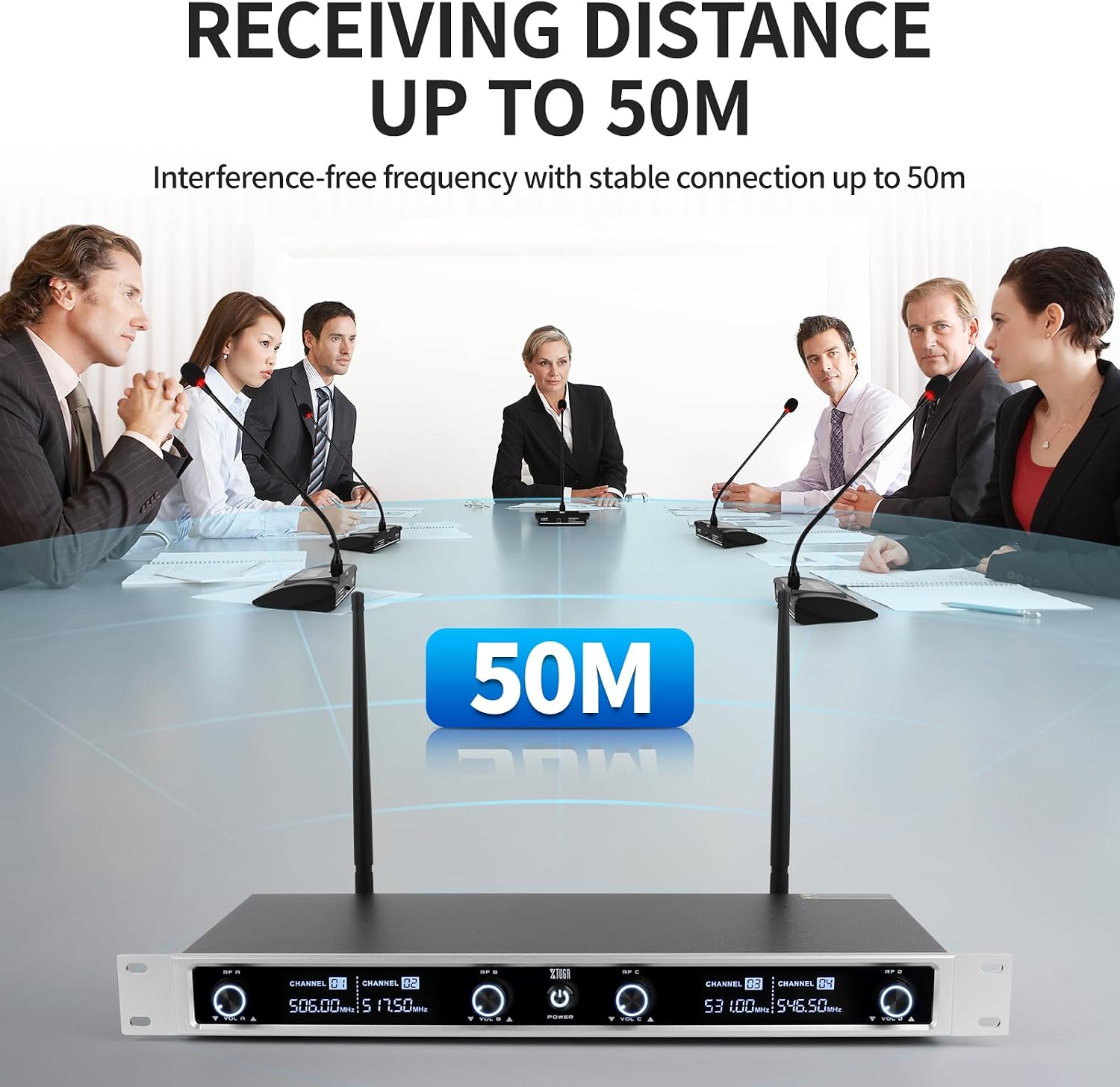 Thumbnail 4 de XTUGA CM240 4-Channel Wireless Conference Microphone System with UHF Gooseneck Mics