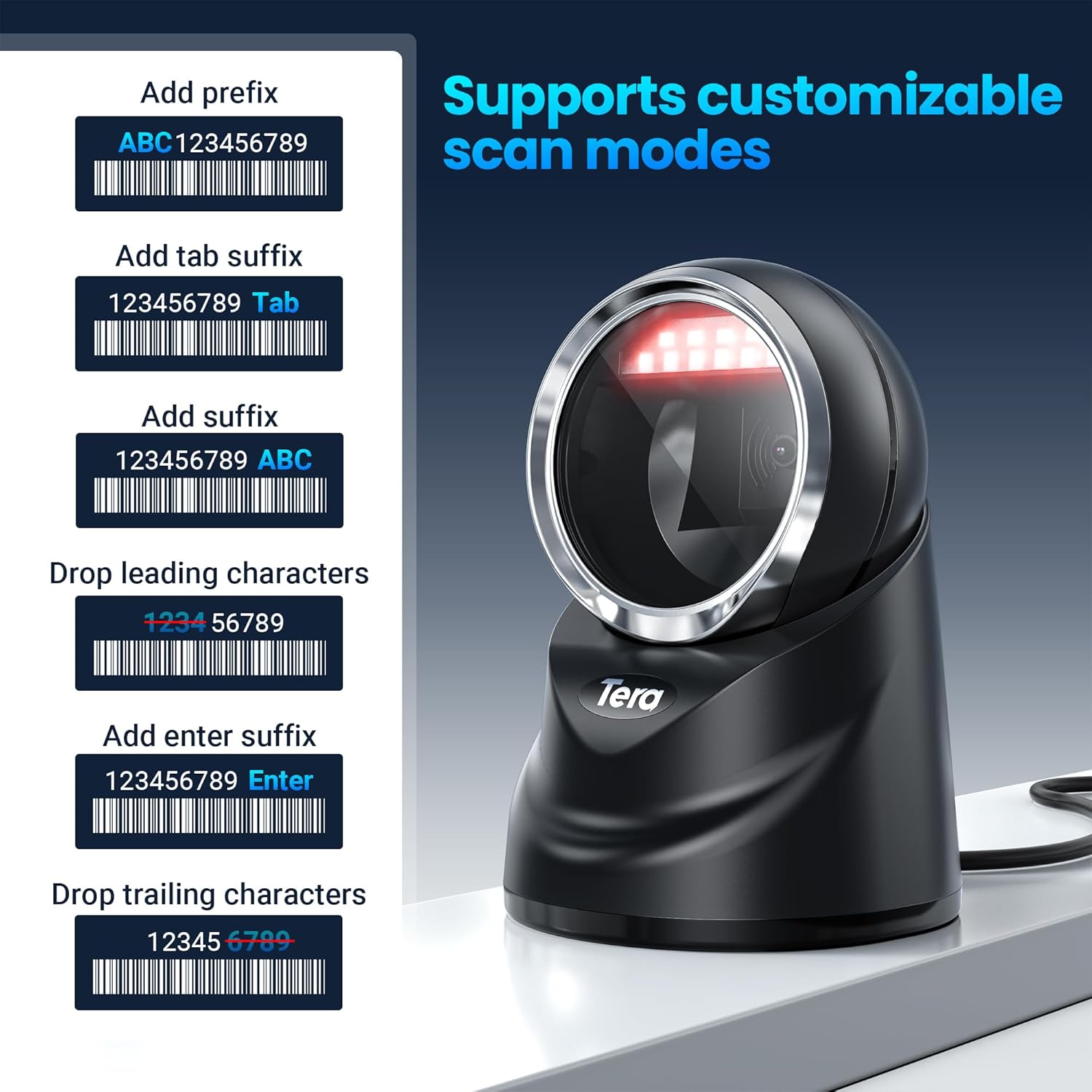 Thumbnail 6 de Tera Desktop 1D/2D QR Barcode Reader con cavo USB – Modello 9100