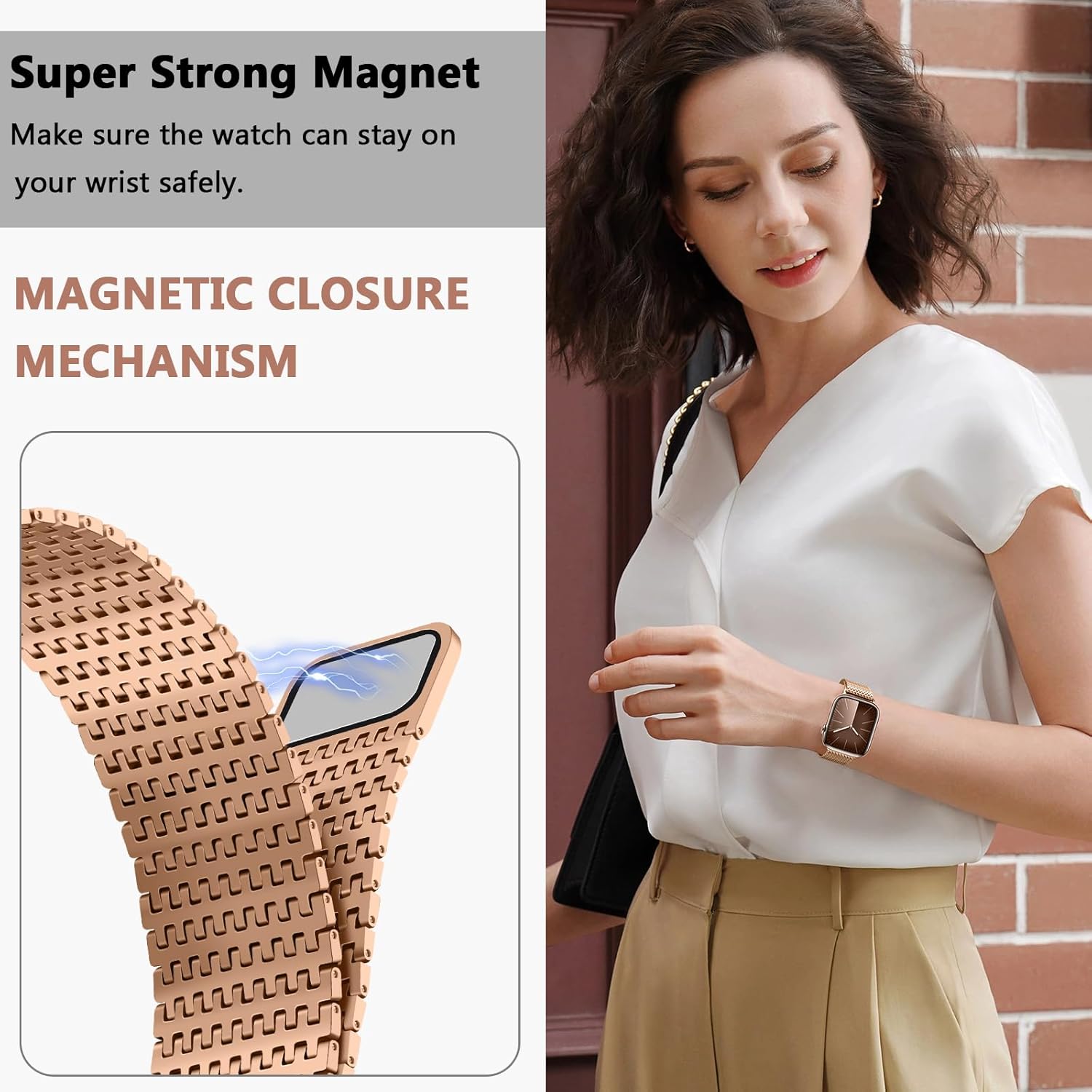 Thumbnail 5 de Anlinser Magnetic Stainless Steel Apple Watch Strap – Rose Gold (46/45/44/42mm) for Ultra/Series