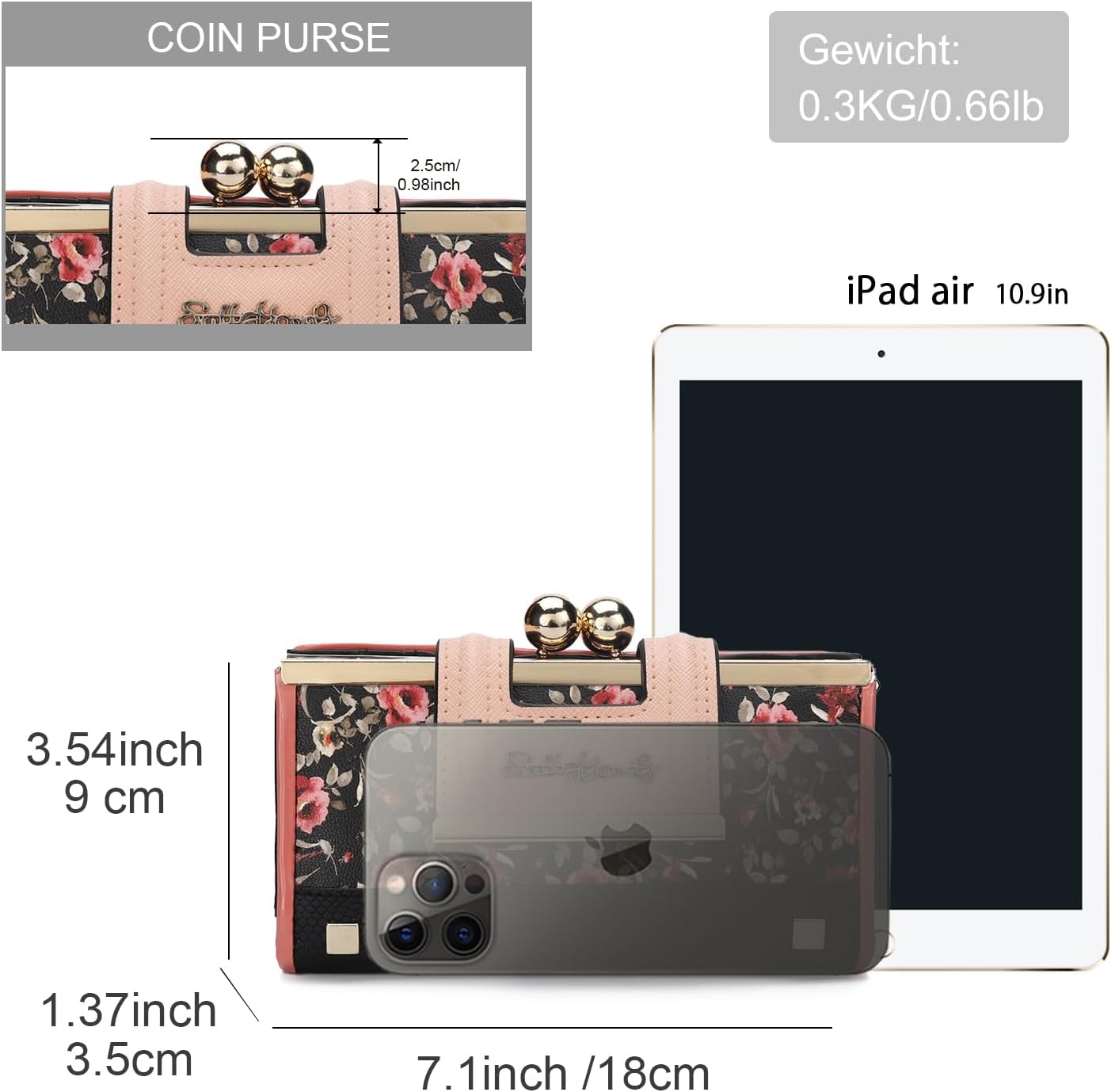 Thumbnail 2 de Gladdon Portefeuille femme motif floral vintage fond noir – 10 emplacements cartes + fenêtre transparente