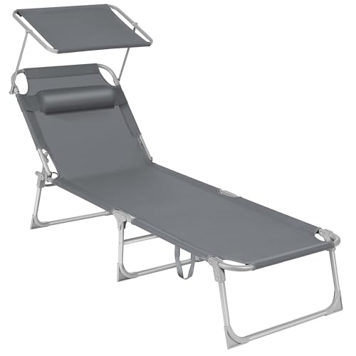 SONGMICS Tumbona Reclinable GCB19UV1: descanso estable y plegable para terraza, piscina y jardín