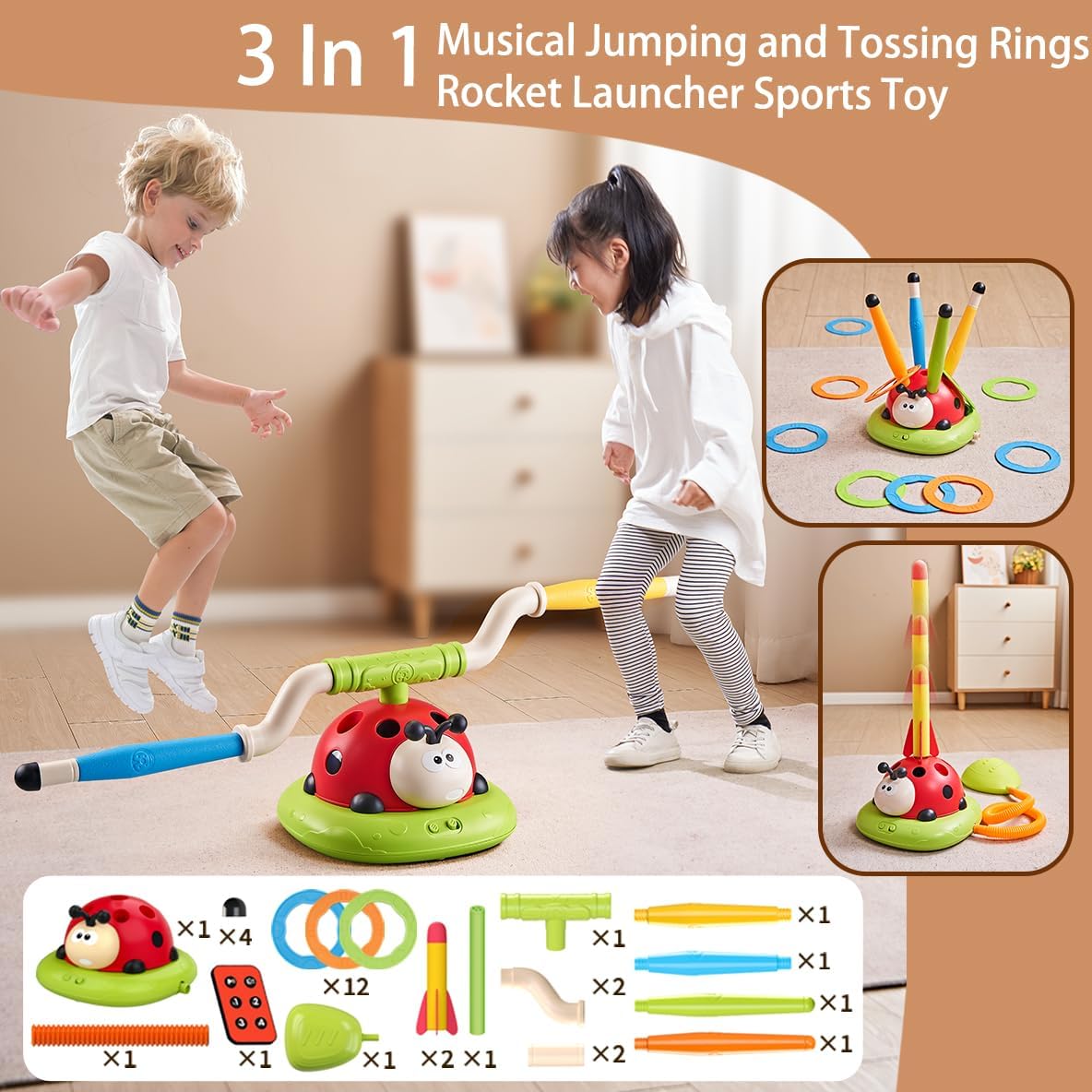 Detalle 2 de Powza 3-in-1 Musical Jump Ring Game for Kids