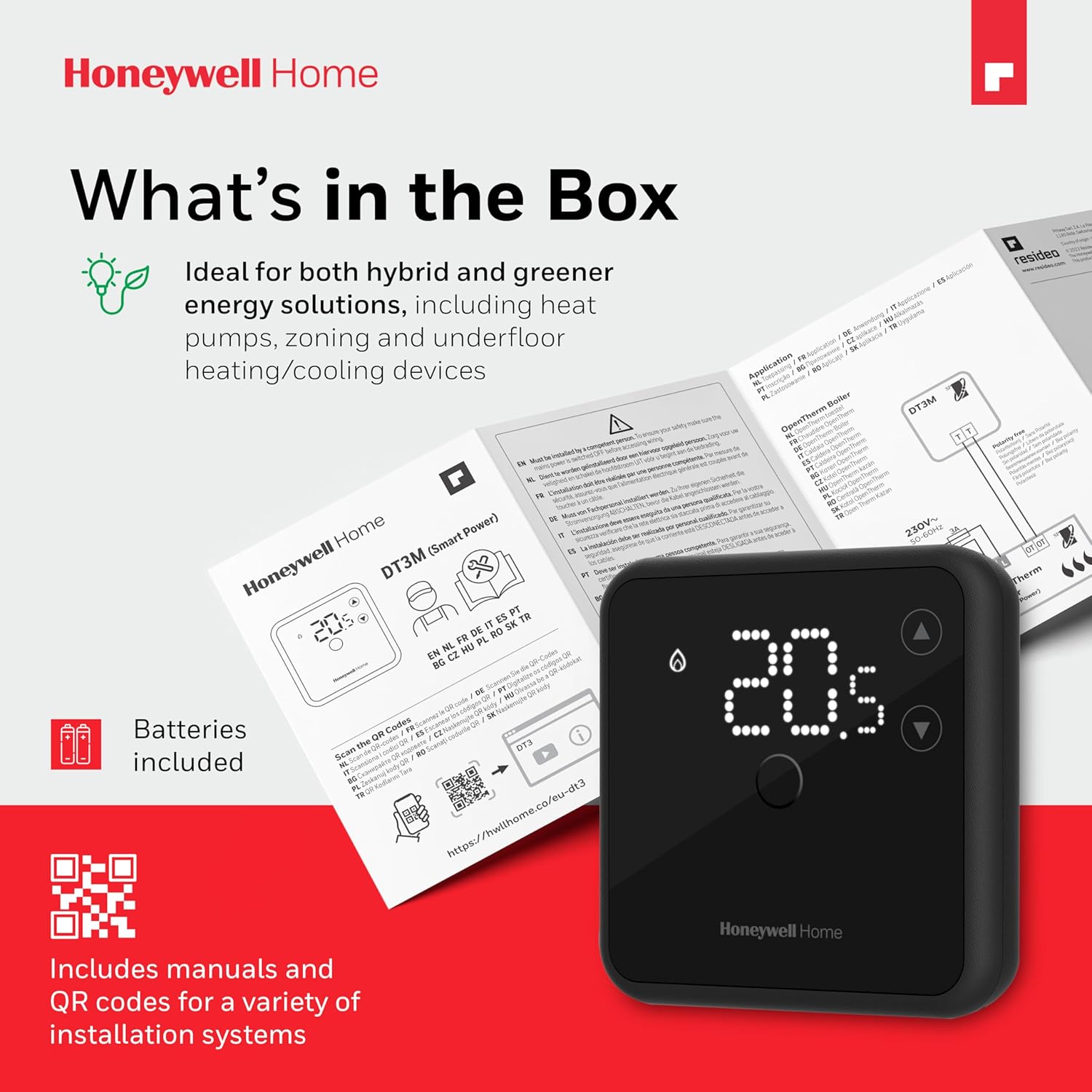 Thumbnail 6 de Thermostat d'ambiance Honeywell Home — affichage LED facile à lire, filaire, noir