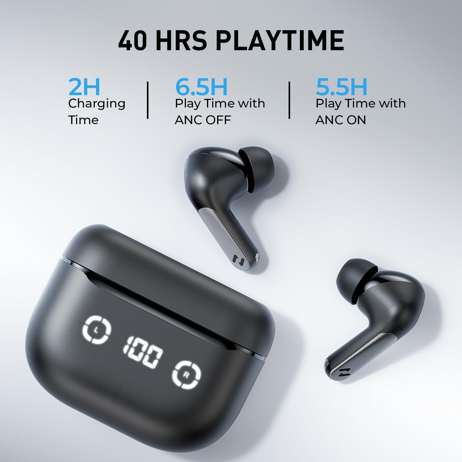Detalle de havit NC01T Active Noise Cancelling Wireless Earbuds with Bluetooth 5.4 and 4-Mic ENC