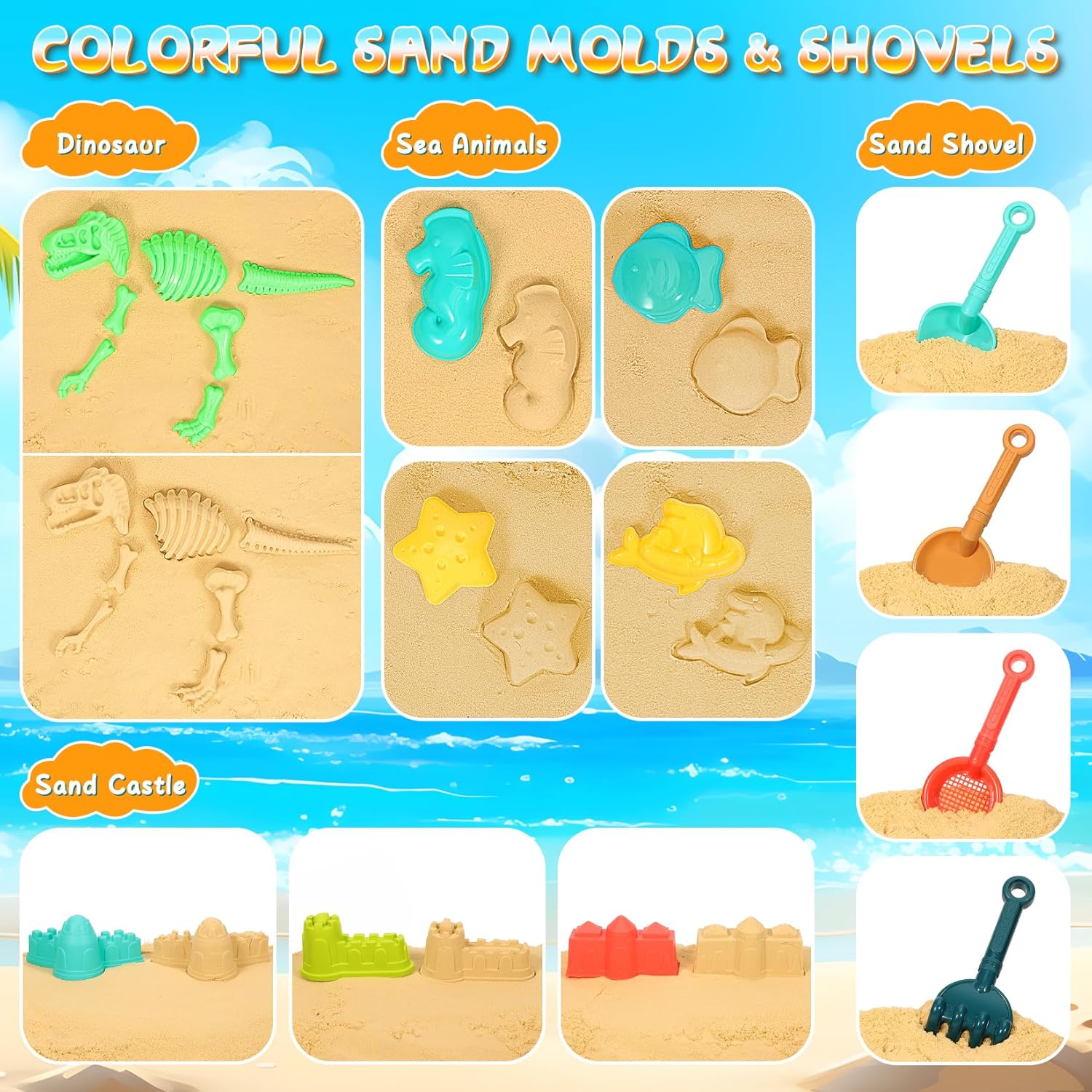 Thumbnail 3 de HUITEM Beach Sand Toys Set – 29-Piece Sandbox Kit for Creative Summer Fun