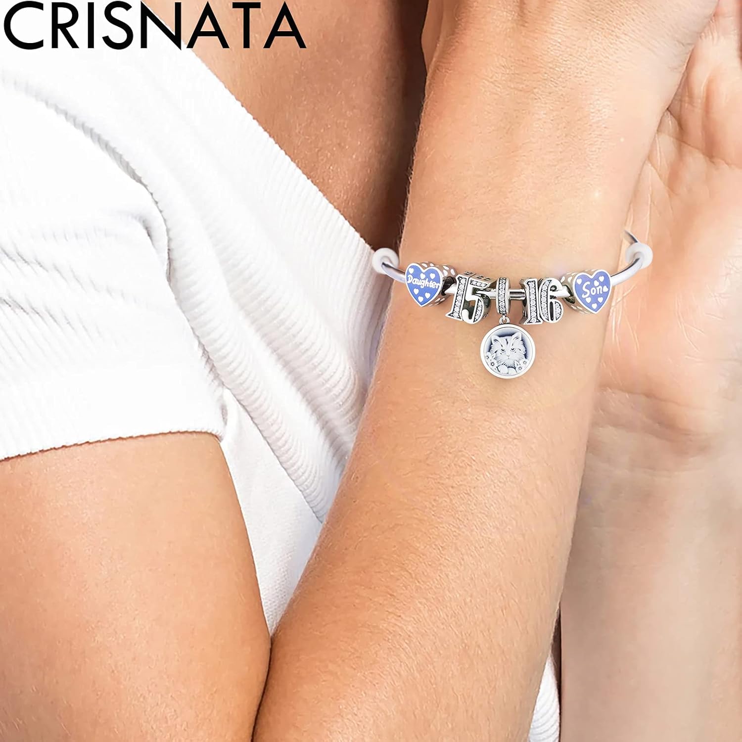 Detalle de Birthday Charms in 925 Sterling Silver with Clear CZ Stones for European Bracelets