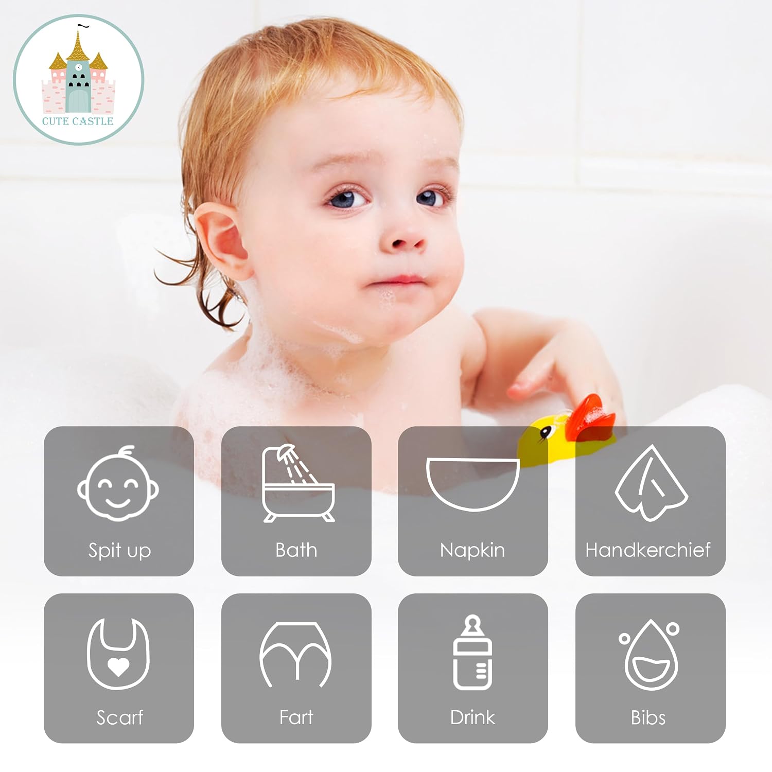 Detalle de Cute Castle Muslin Baby Washcloths, 12-Pack