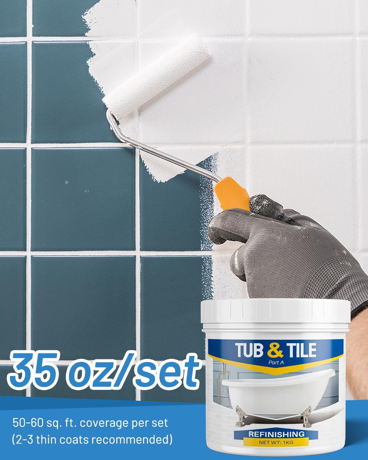 Detalle 2 de Xmntdo 35 oz Tub and Tile Refinishing Kit, Semi-Gloss White, Low Odor