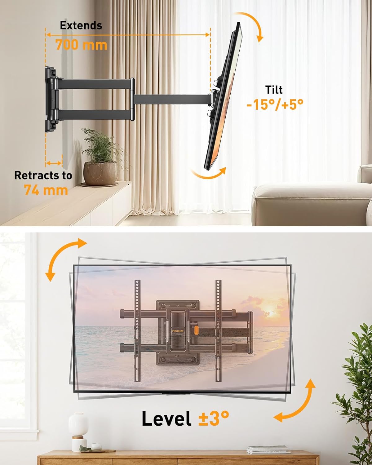 Thumbnail 3 de Perlegear PGMF24B 700 mm TV wall bracket