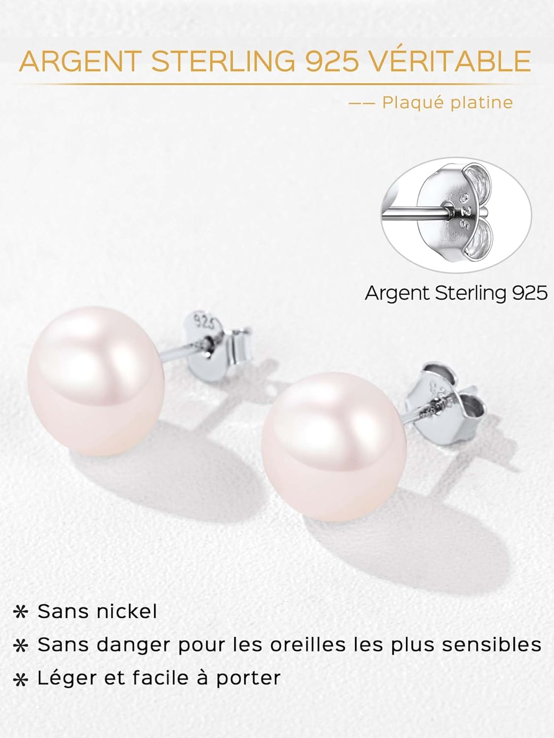 Thumbnail 2 de ChicSilver Boucles d'oreilles Perle de Culture d'Eau Douce Argent 925 – 4/6/8/10 mm, hypoallergéniques