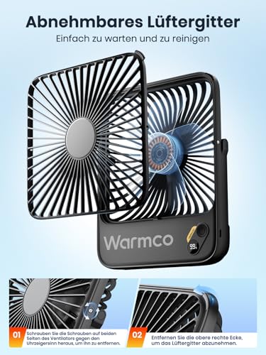 Detalle 2 de Warmco D3 Akku Ventilator 10000mAh – leiser Tischventilator mit USB-C, bis zu 24 Stunden Laufzeit