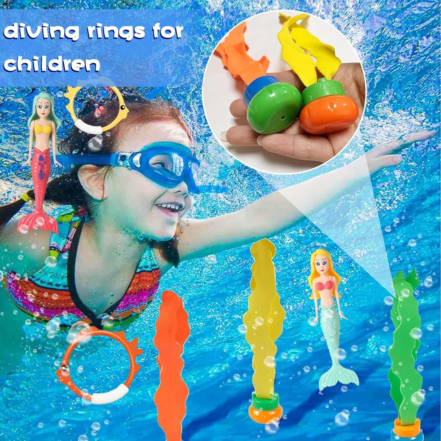 Thumbnail 3 de IOPJLK Unterwasser Tauchspielzeug Set (11-teilig) mit Tauchringen, Tauchfischen und Meerjungfrauen