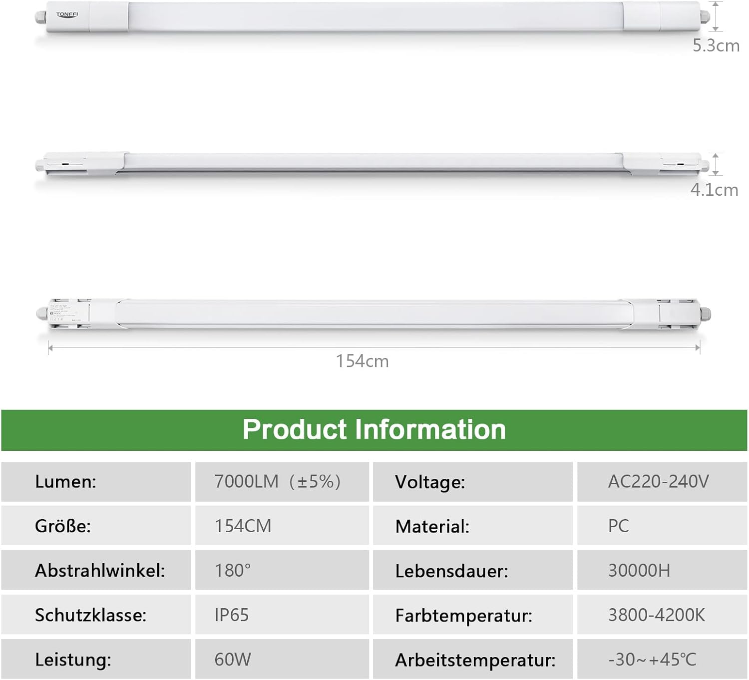 Thumbnail 6 de TONFFI 2x LED Feuchtraumleuchte 150 cm, 60 W