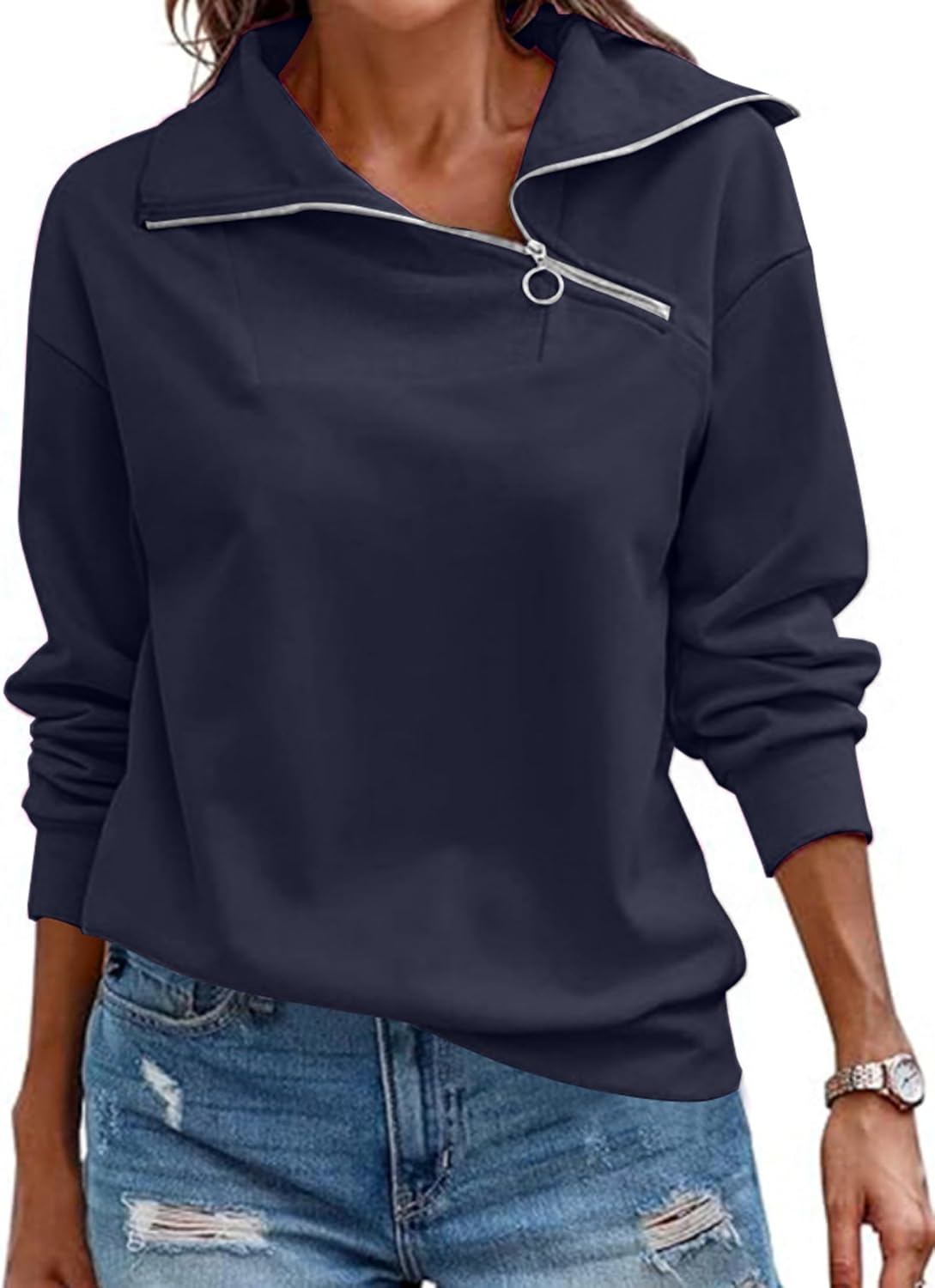 Detalle 1 de Cuptacc Pullover Damen Quarter Zip 1/4 Ausschnitt