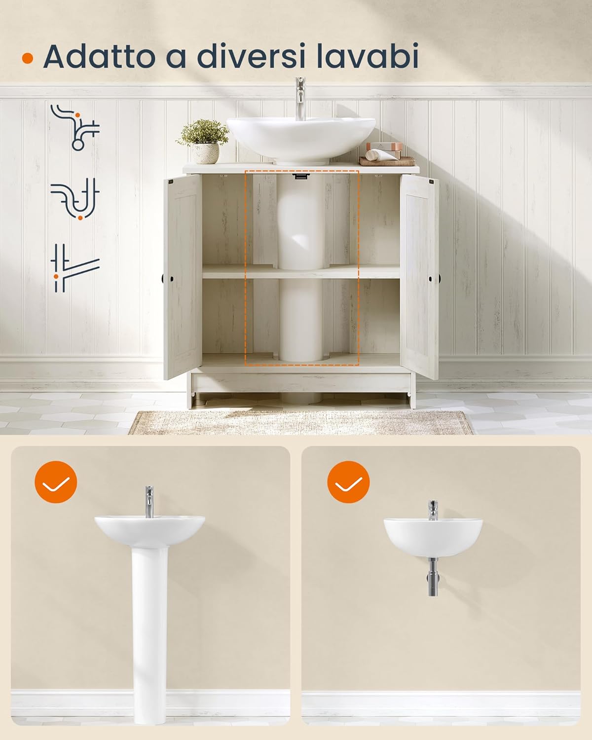 Thumbnail 5 de SONGMICS HOME Mobile Sottolavabo da Bagno BBC223WJ01 – Montaggio senza attrezzi, design vintage e versatile