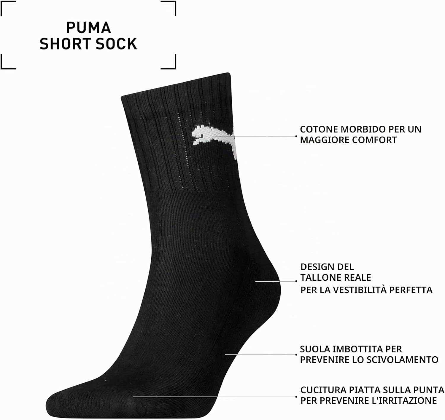 Detalle 2 de PUMA Short Crew Calzini Unisex – Pacco da 5