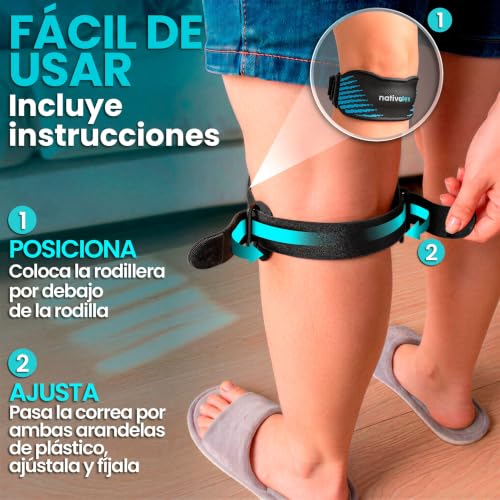 Detalle de NativoDex Rodillera para Menisco y Ligamento – Banda Rotuliana Ajustable (Pack 2)