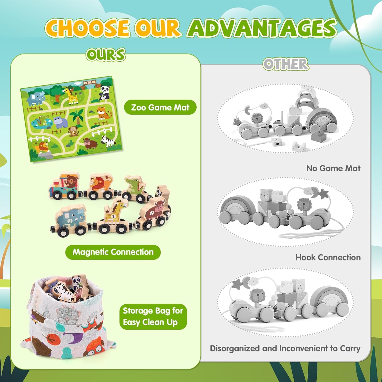 Detalle 2 de Magnetic Wooden Train Set with Farm Animals for Toddlers 🚂