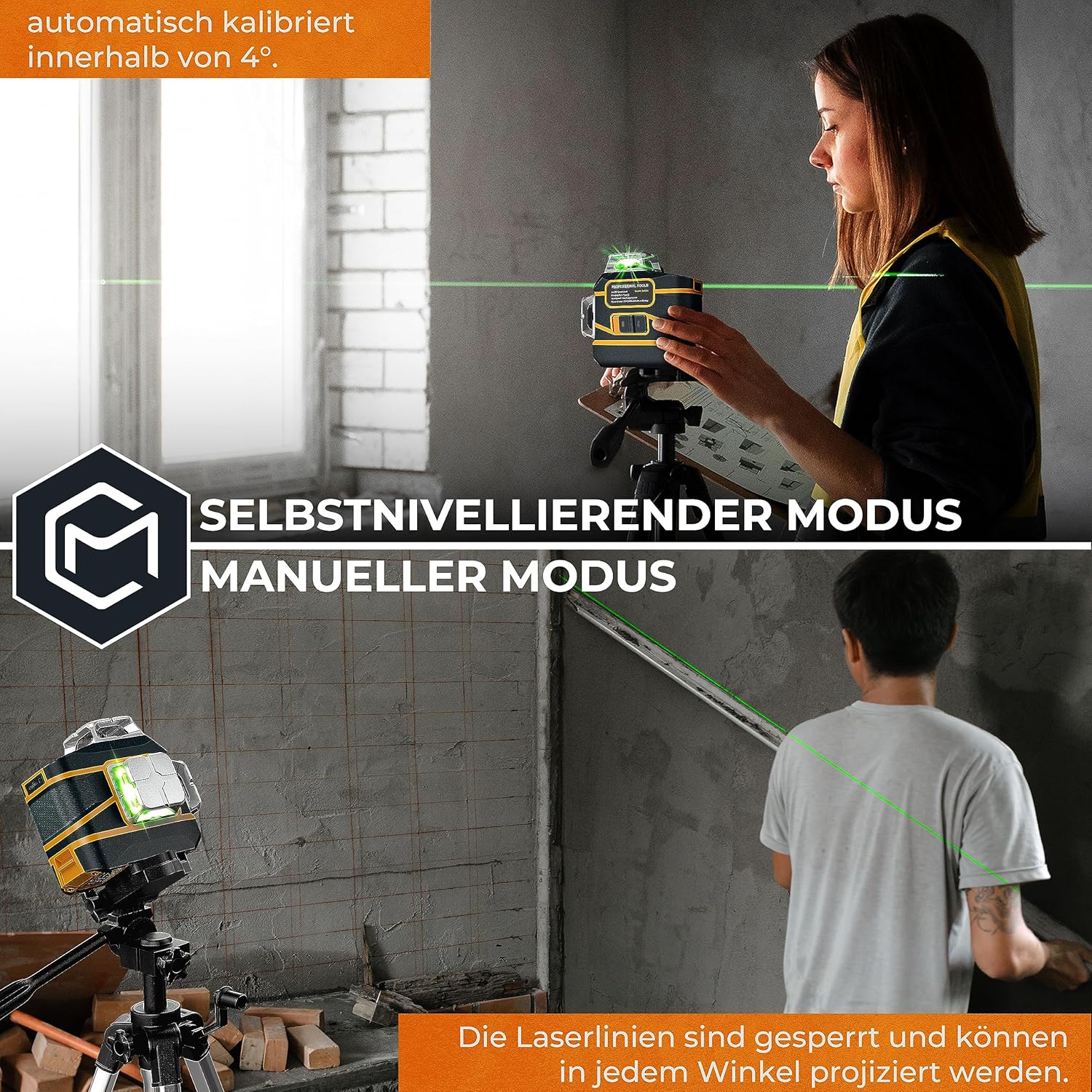 Thumbnail 4 de CIGMAN CM-801 Kreuzlinienlaser – 3 x 360° grün, selbstnivellierend, mit Dual-Batterien und Fernbedienung