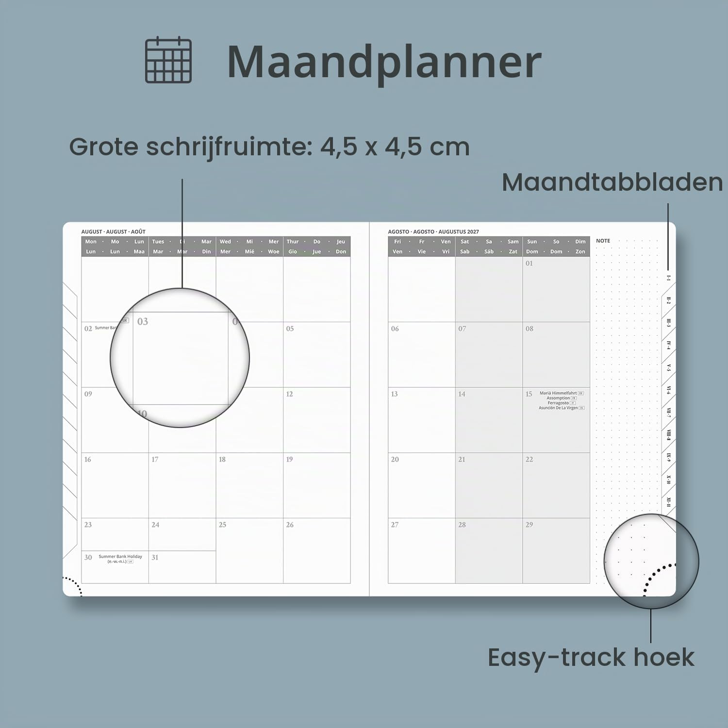 Detalle de POPRUN Agenda 2027, weekplanner op A4-formaat met hardcover en 100 g/m² papier