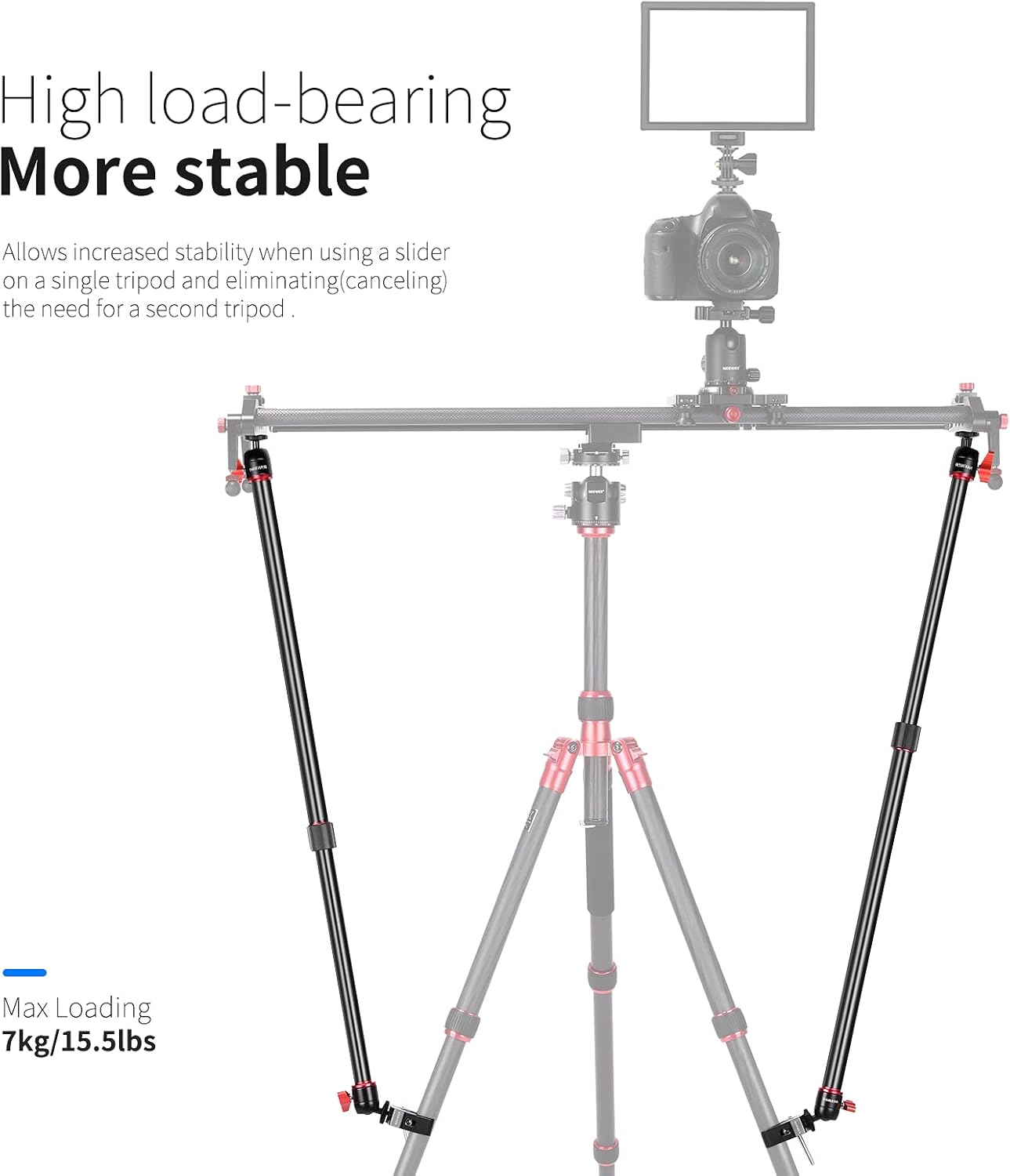 Detalle 2 de NEEWER Kamera-Slider Stützarm 2er-Set: verstellbare Tragarme aus Aluminium für mehr Stabilität