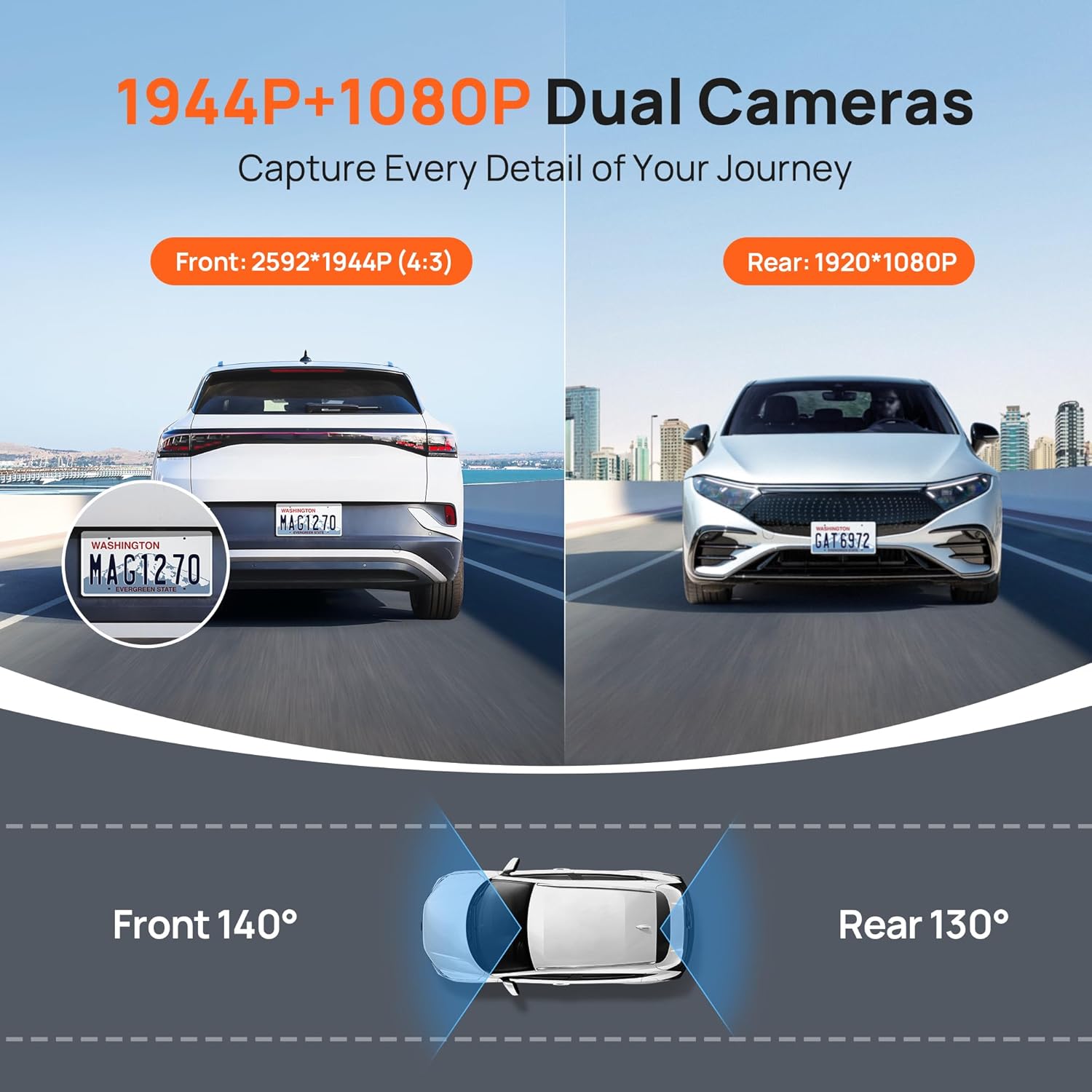 Thumbnail 1 de 70mai 2.7K Dash Cam Front and Rear A510 (1944P+1080P) with STARVIS 2, GPS, 4G LTE and 64GB card