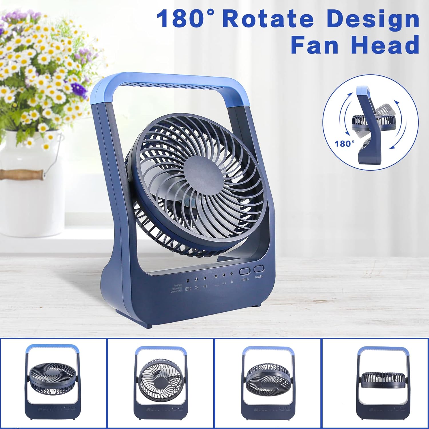 Thumbnail 3 de ATEngeus ventilateur de bureau USB 6" avec batterie 20000 mAh et tête réglable à 180°