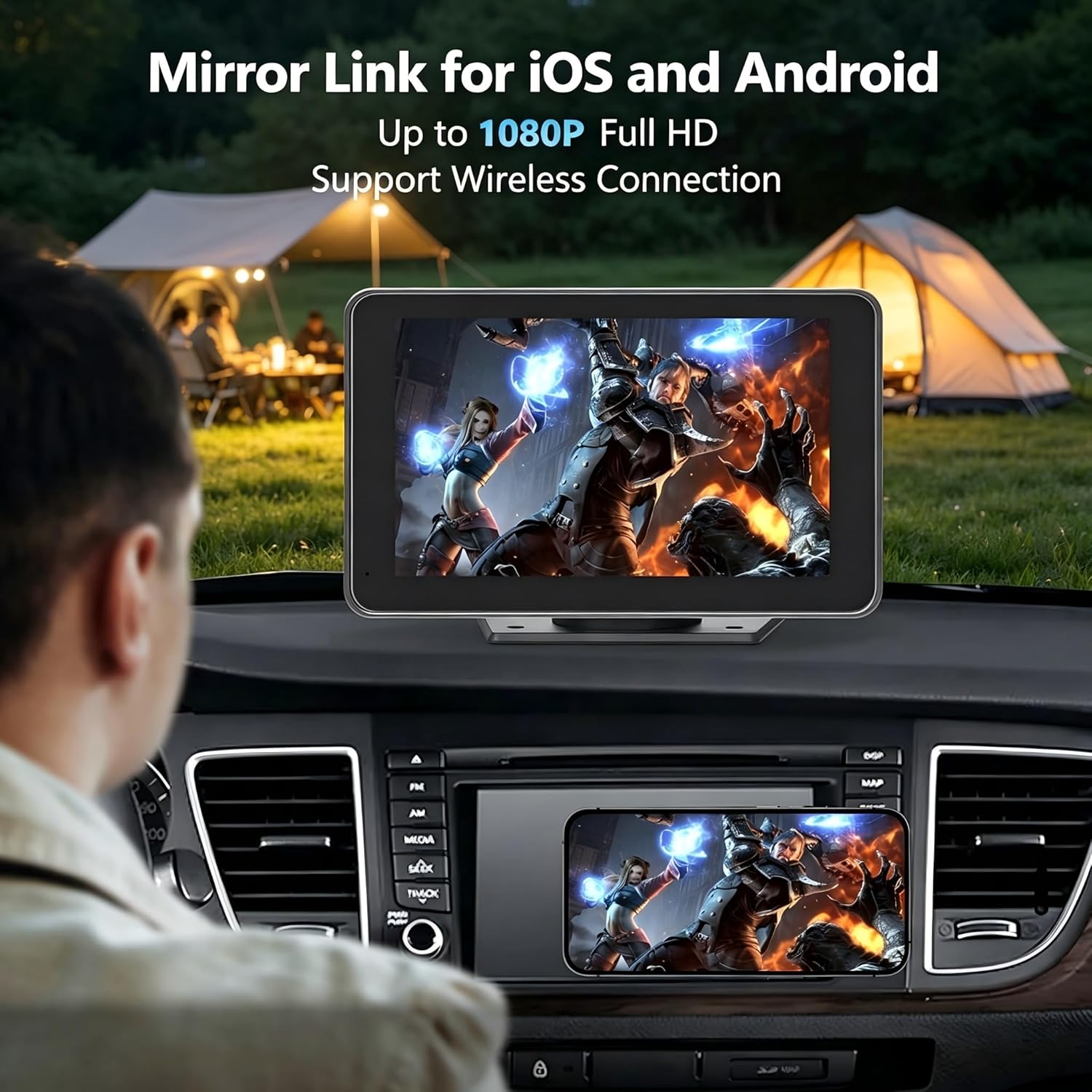 Detalle de Gegaibe 7-Inch Wireless CarPlay/Android Auto Screen with Backup Camera, Bluetooth, GPS Navigation