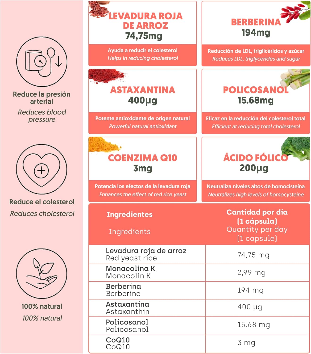 Detalle 2 de LIPO-Protect PLUS Levadura Arroz Rojo XXL 🌾 | 60 Caps