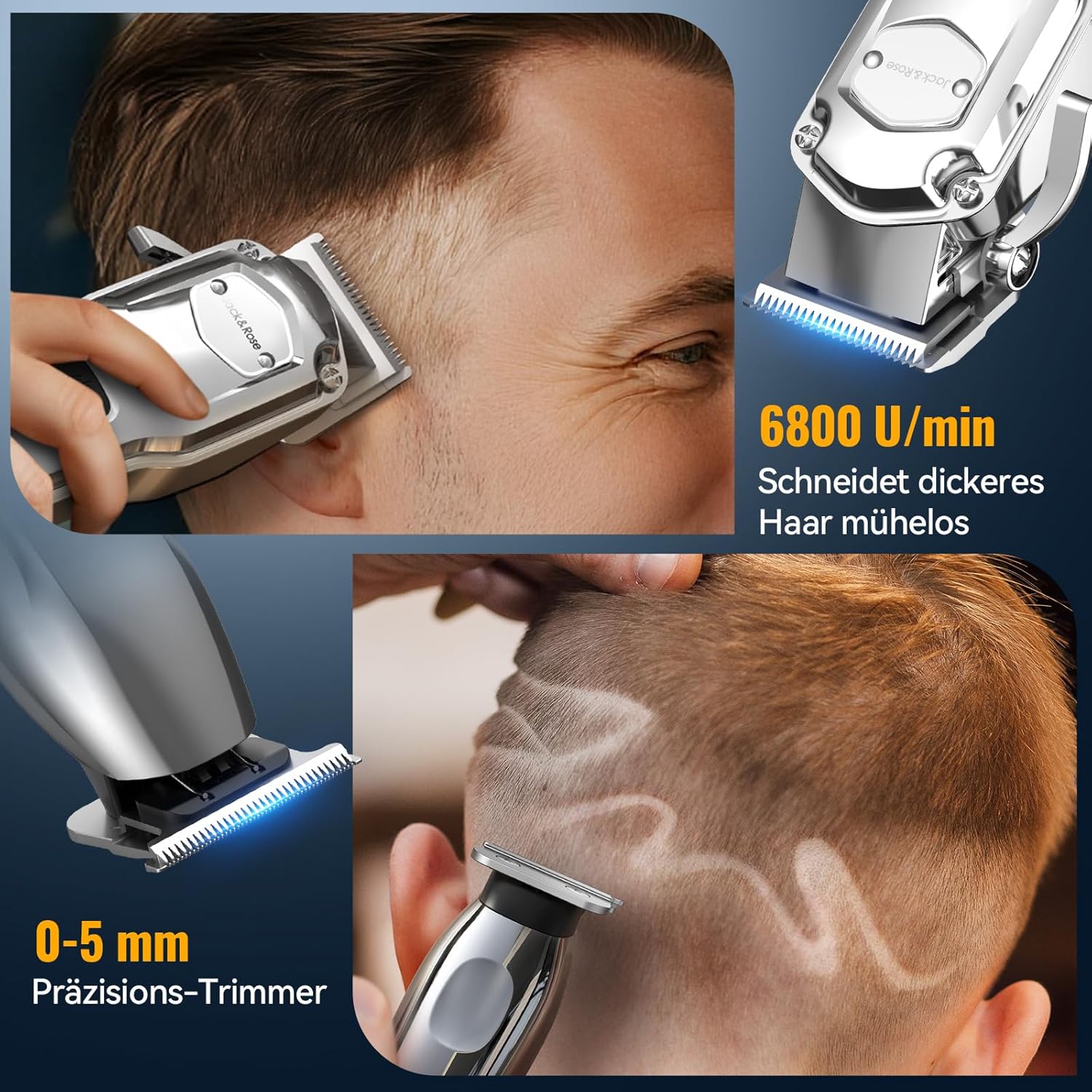 Detalle de Jack & Rose Haarschneidemaschine Set 4-in-1 kabellos (IPX7) mit Trimmer, Shaver & Nasenhaar-Trimmer