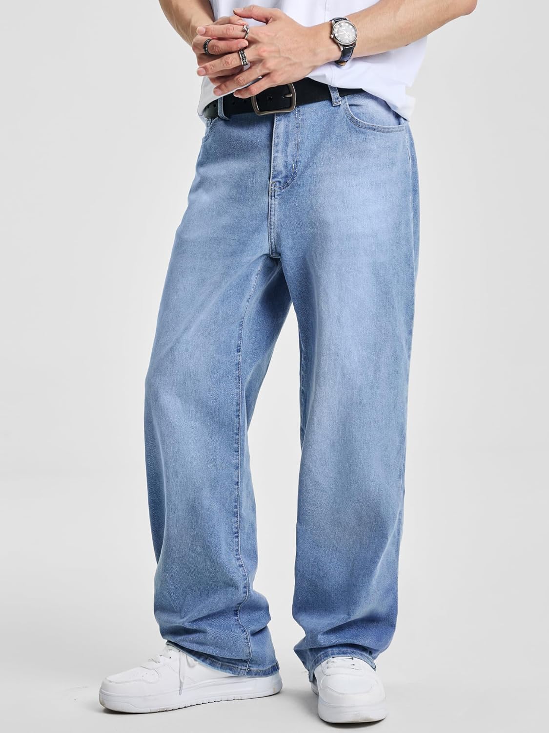 Detalle 2 de JMIERR Men's Baggy Jeans Wide Leg Skater Hip Hop Denim Pants — Loose Fit Streetwear