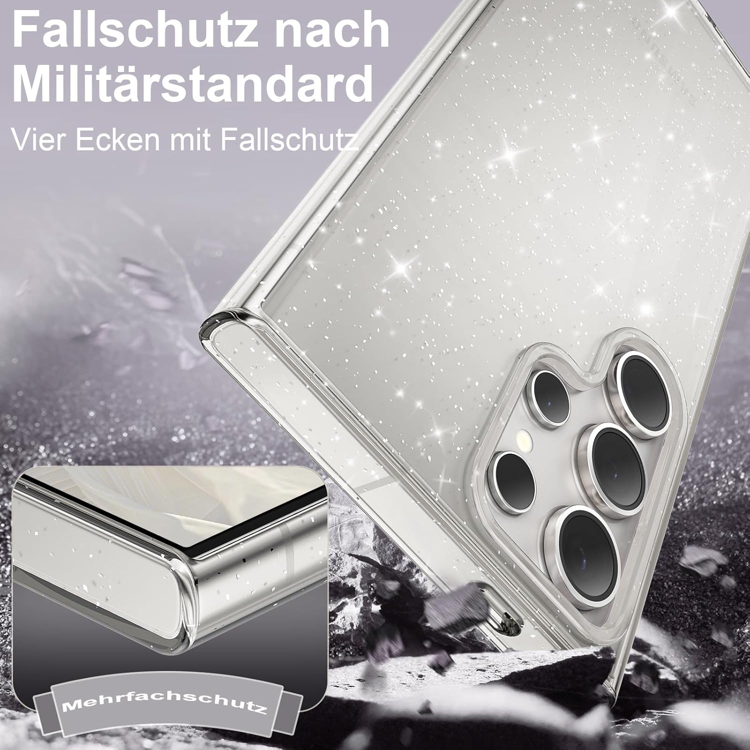 Thumbnail 5 de Glitzer Hülle für Samsung Galaxy S24 Ultra – Transparent, stoßfest und bling-glitzernd