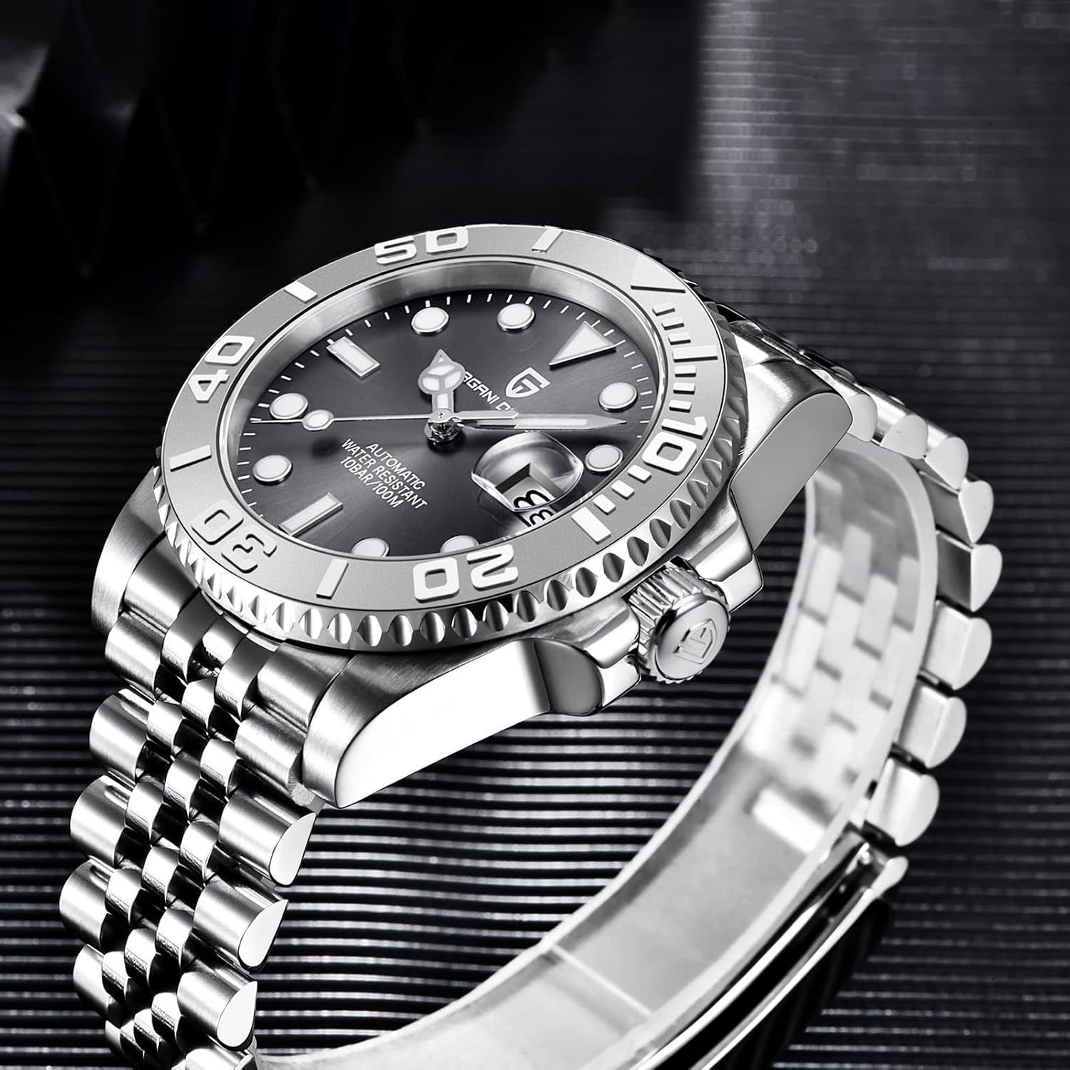 Detalle 2 de Pagani Design Orologio Uomo Automatico NH35 40 mm: stile classico e robustezza 100M