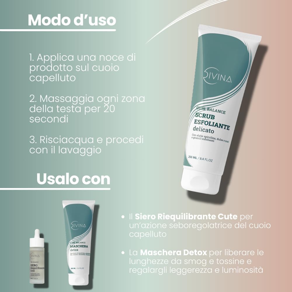 Detalle de Divina Blk Scrub Esfoliante Delicato per Capelli Mossi, Ricci e Afro Curl Balance – 250 ml