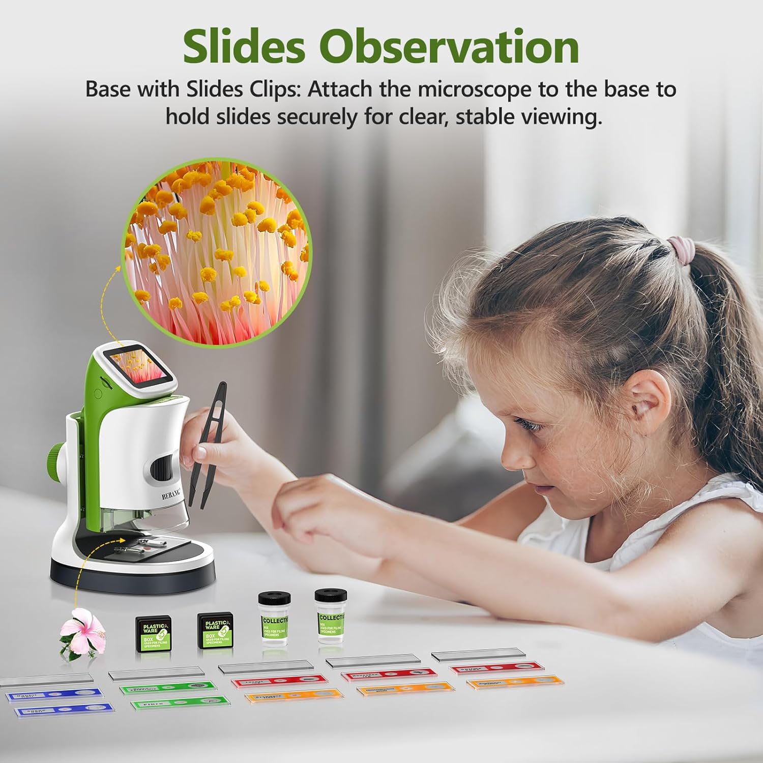 Thumbnail 1 de BEBANG Kids Handheld Mini Microscope with Stand – 2.0" 4K Screen, 1000X Digital Pocket Microscope Kit (32G EVA Case)