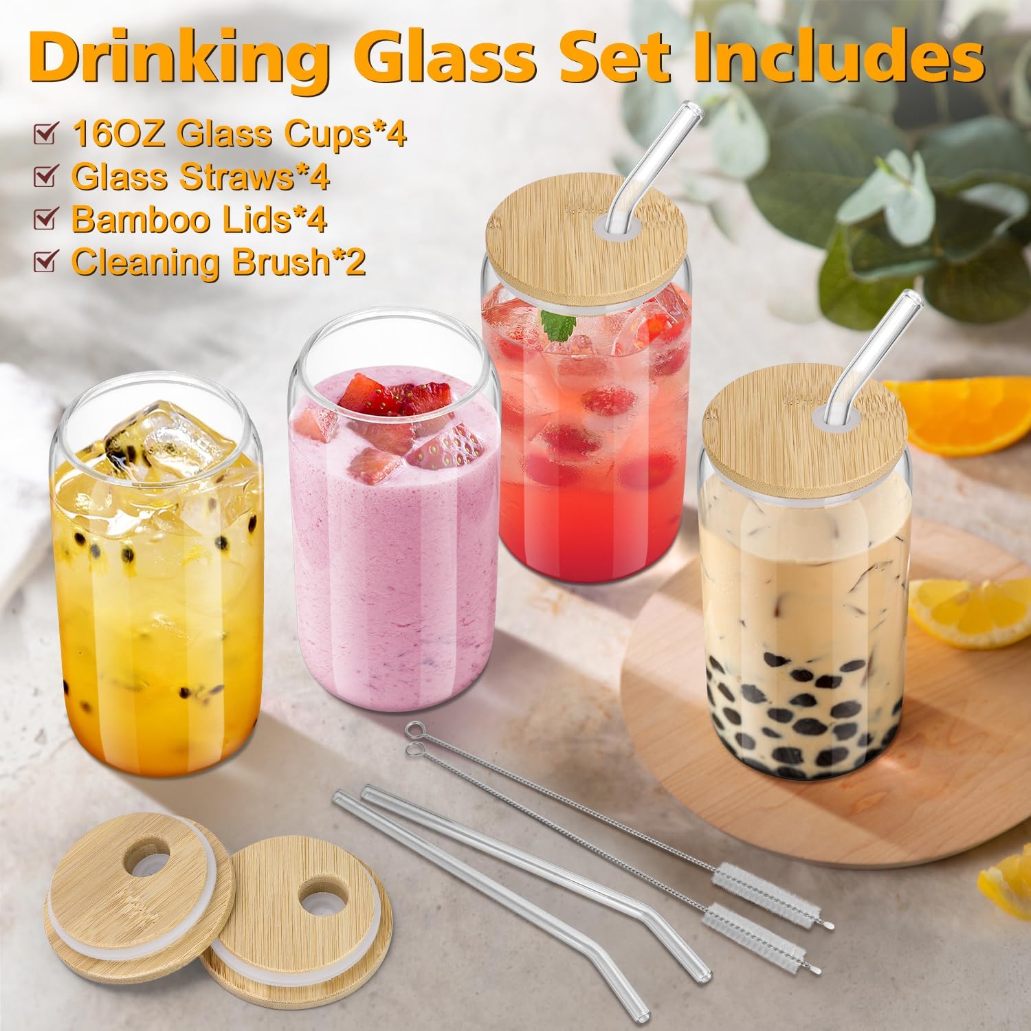 Detalle 2 de sungwoo 4PCS Glass Cups 16oz 🥤