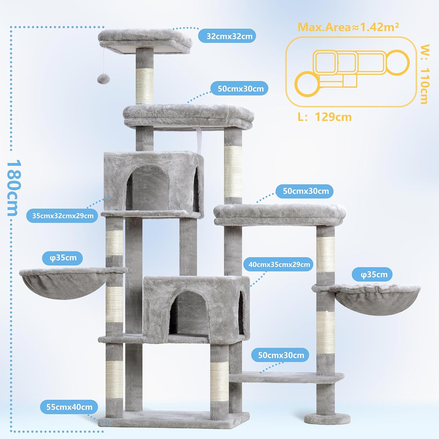 Detalle de Hey-brother EMPJ038W Arbre Ă chat 180 cm đ±