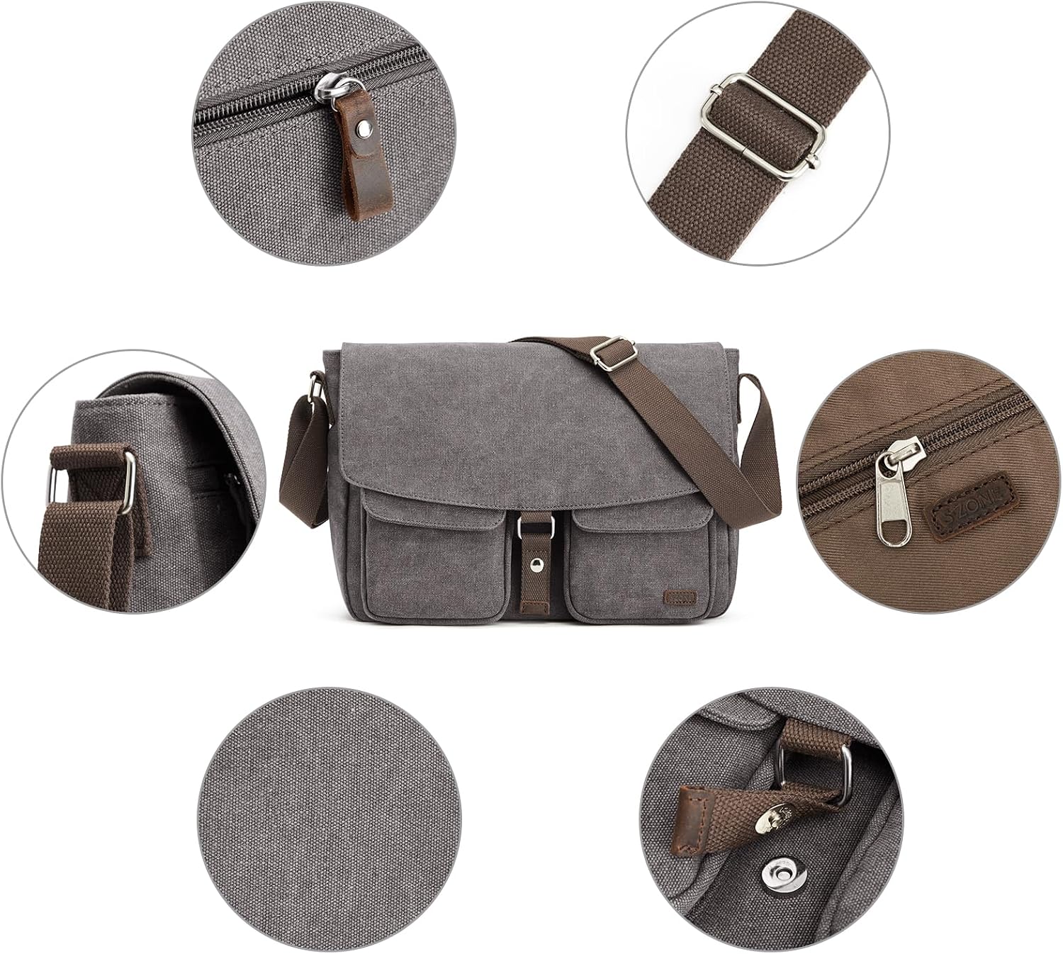 Thumbnail 6 de S-ZONE canvas messenger bag for men with pockets and water-resistant finish